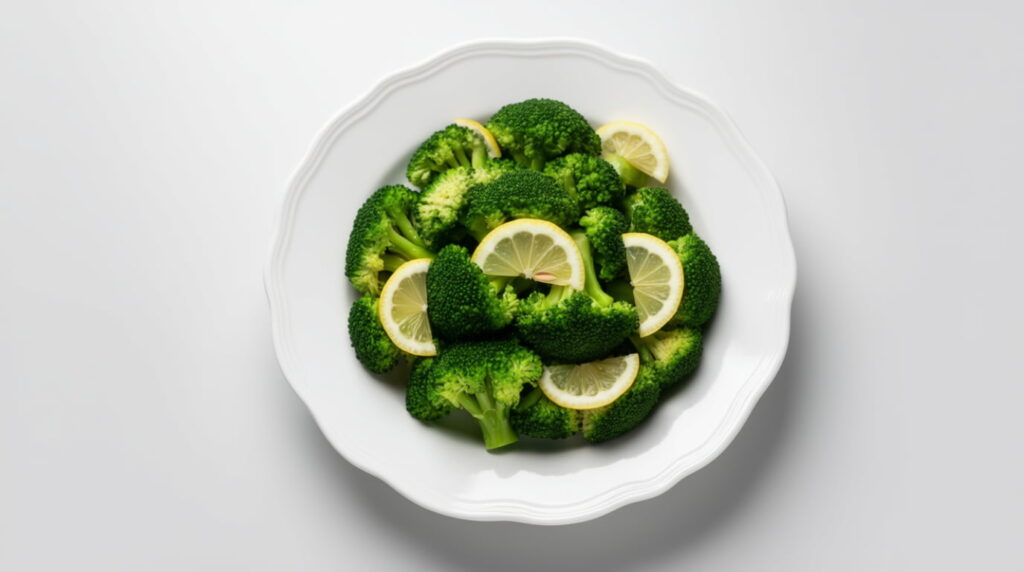 10 Foods That Shrink Prostate Gland Naturally (Medically Proven Guide) 5 Steamed broccoli with lemon on a white plate — a cruciferous vegetable linked to prostate protection