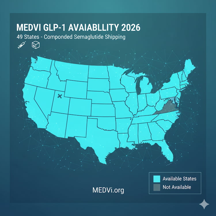 Step-by-step infographic of the MEDVi medical weight loss intake process from consultation to home delivery.