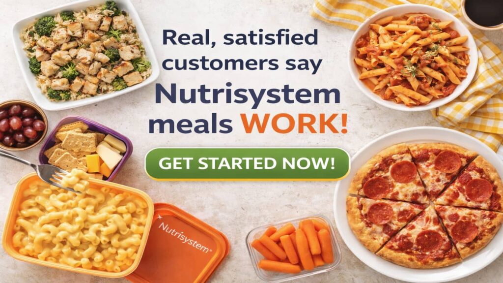 I Tried Nutrisystem for 90 Days: My Honest "No-Cook" Transformation (2026 Review) 5 A delicious Nutrisystem Uniquely Yours Margherita pizza served with a side salad, showing that you can eat comfort food while losing weight.