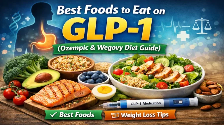 Best foods to eat on GLP-1 medications including Ozempic and Wegovy with healthy protein, vegetables, and whole grains for weight loss