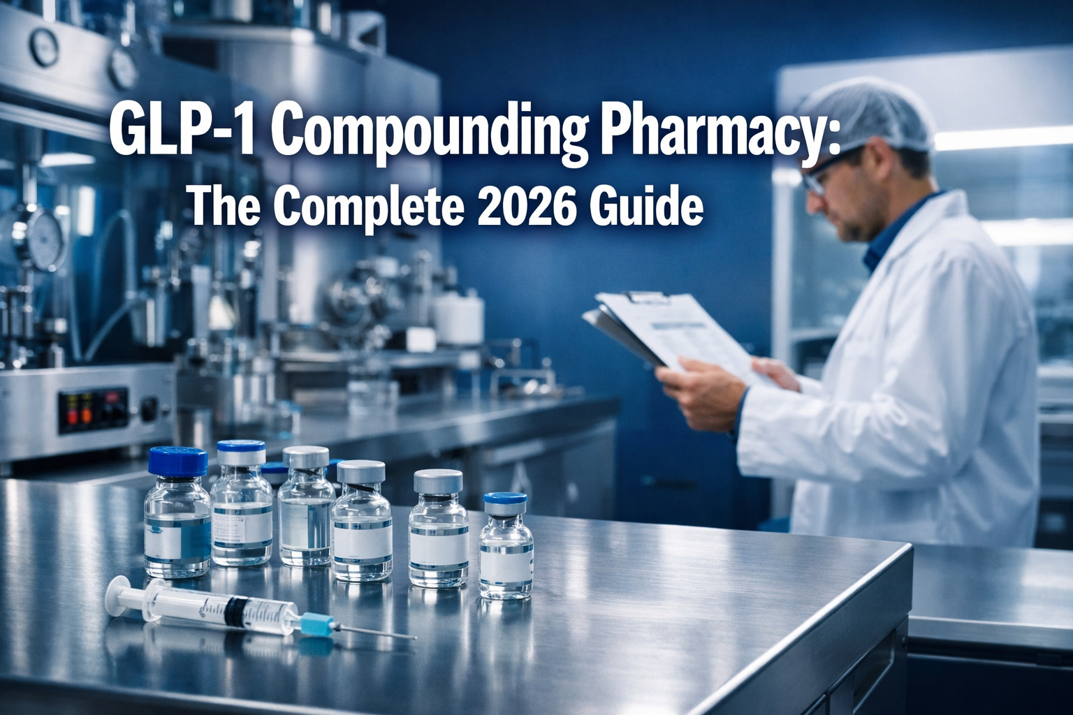 GLP-1 Compounding Pharmacy: The Complete 2026 Guide For Big Savings 2 Professional () hero image with : 'GLP-1 Compounding Pharmacy: The Complete 2026 Guide' in extra large white with dark drop