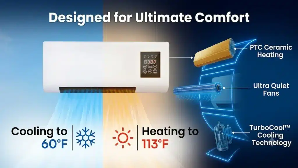 EpiCooler Portable AC Review: Can This No-Install 2-in-1 Climate Unit Actually Slash Your Cooling Bills? 7 Close-up view of a hand using the EpiCooler remote control to activate the smart 'Medium Mode', surrounded by a blue function dial.