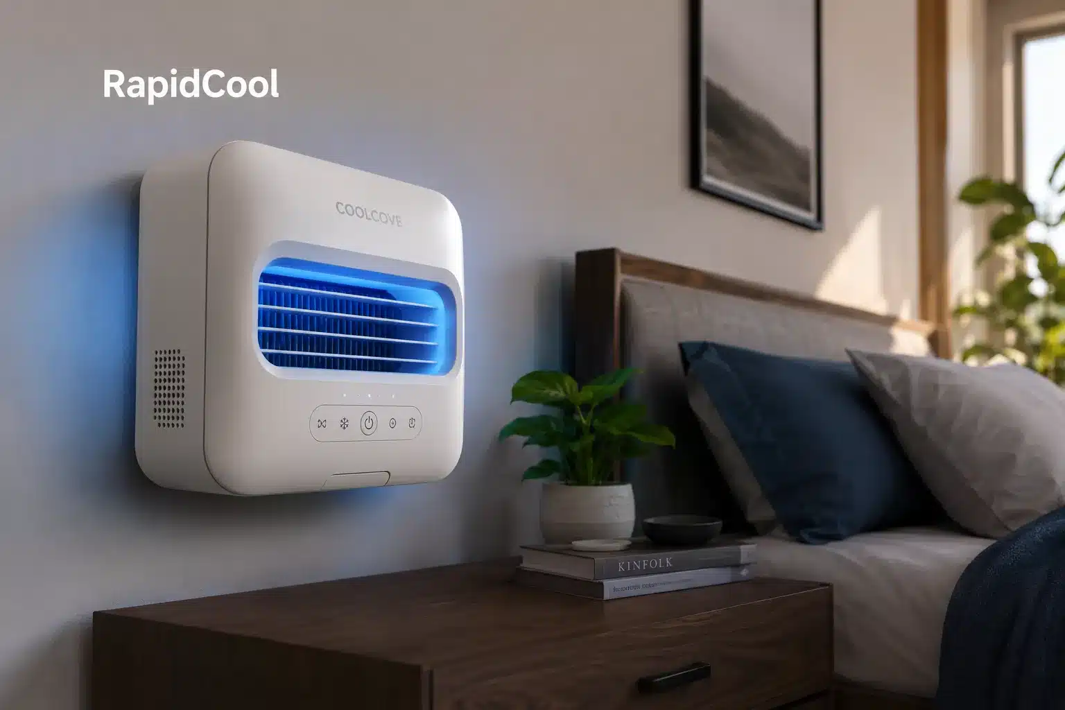CoolCove Air Cooler Reviews 2026: Must Read Before Buying the CoolCove AC 3 Editorial landscape (): Close-up product hero shot of a compact white CoolCove air cooler unit mounted on a clean white wall