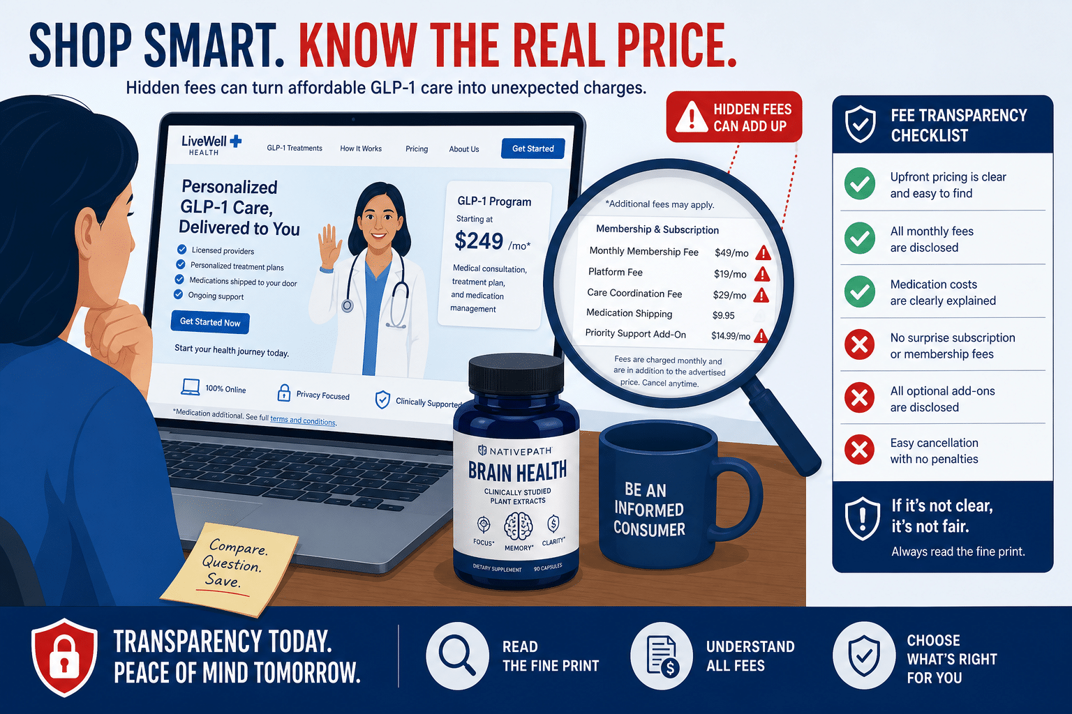 7 Cheapest Online GLP-1 Providers (2026): Compared by True Cost, Hidden Fees & Overall Value 3 Hidden Fees Most Online GLP-1 Providers Don't Advertise
