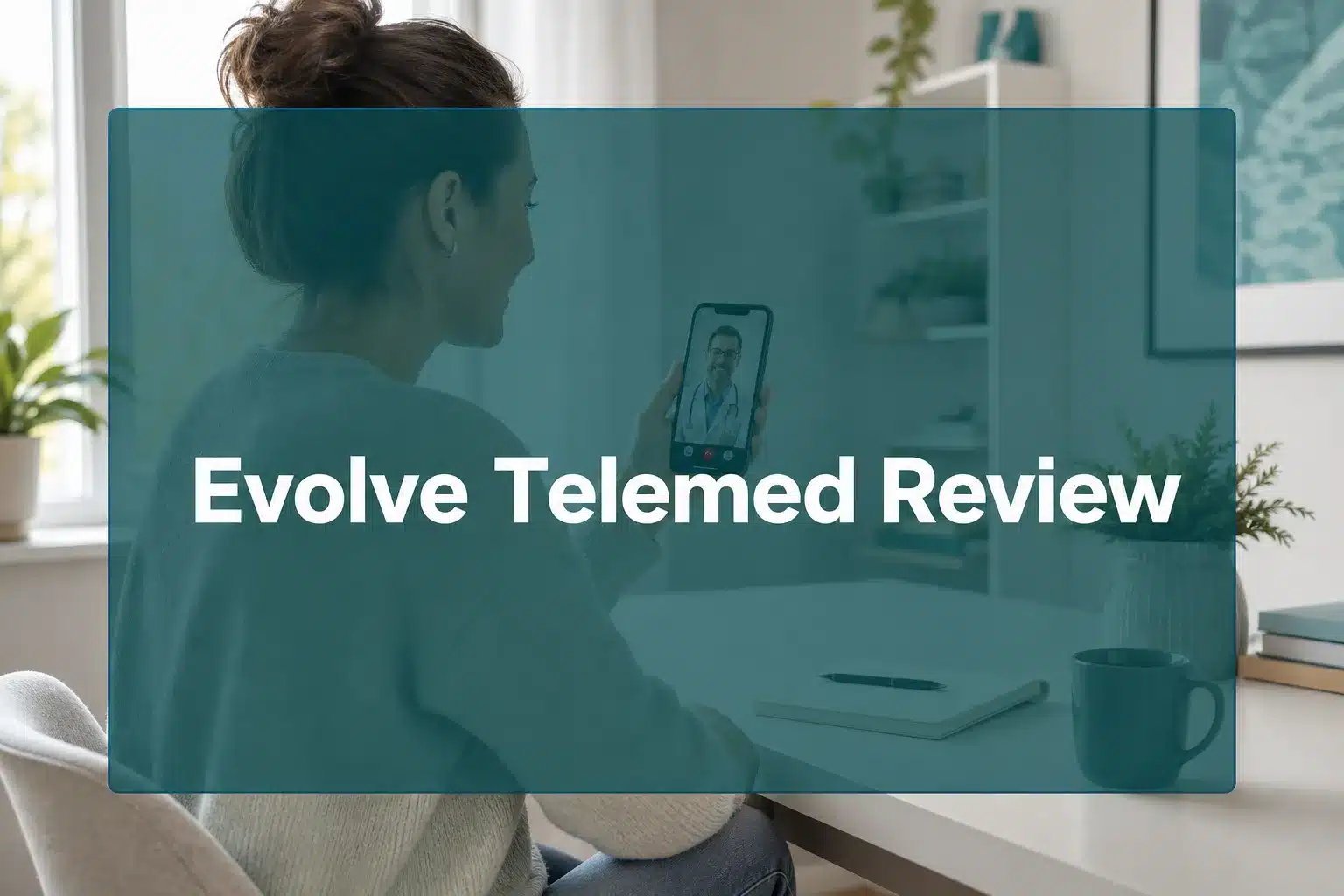 Evolve Telemed review 1 Professional () hero image with 'Evolve Telemed Review' in crisp white on a deep teal semi-transparent panel, centered with