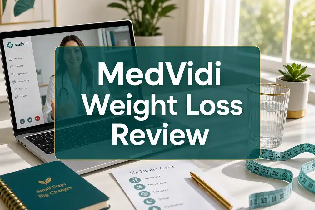 MedVidi weight loss review 1 Professional () hero image with 'MedVidi Weight Loss Review' in crisp white on a deep teal semi-transparent panel, centered