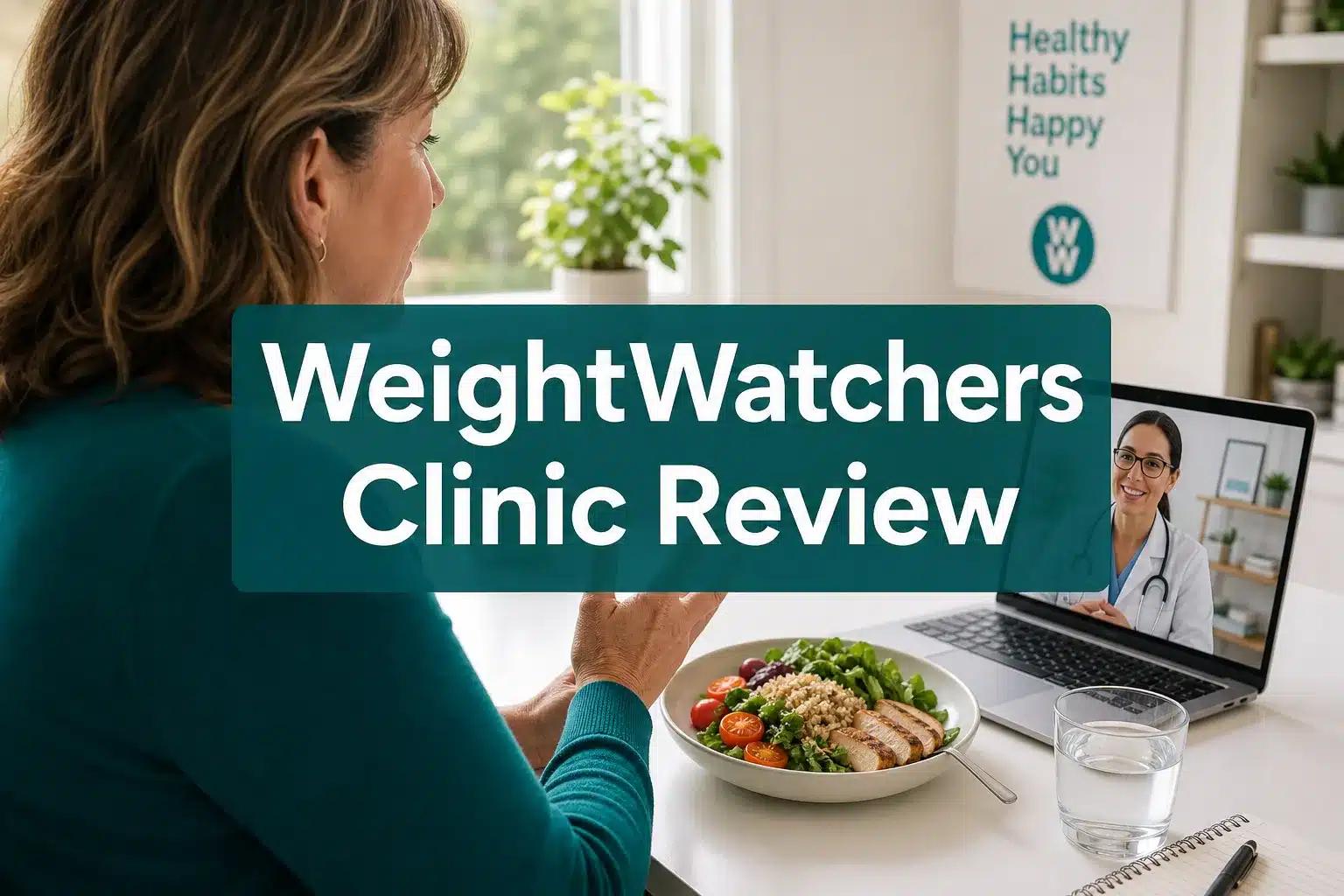 WeightWatchers Clinic review 1 Professional () hero image with 'WeightWatchers Clinic Review' in crisp white on a deep teal semi-transparent panel,