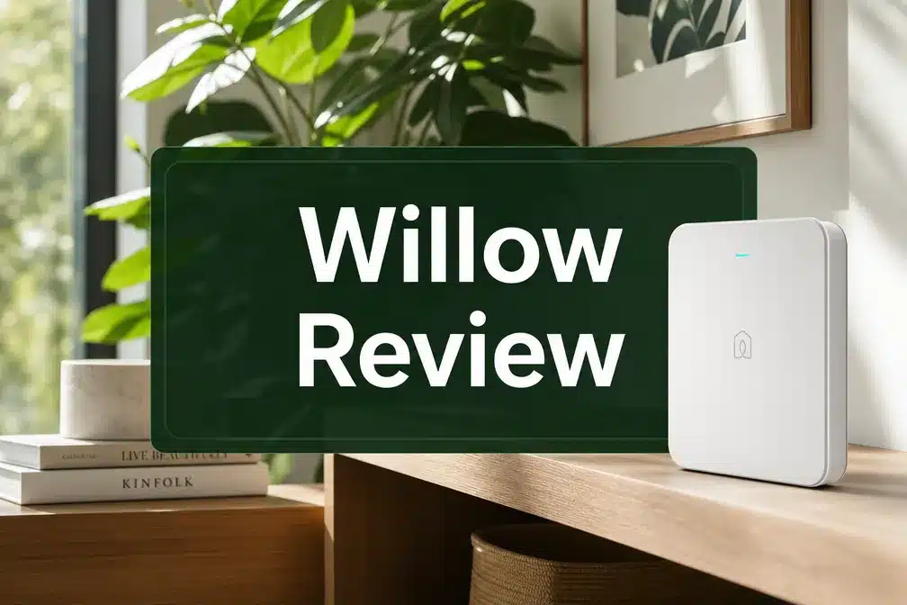 Willow review 1 Professional () hero image with 'Willow Review' in crisp white on a deep forest-green semi-transparent panel, centered with