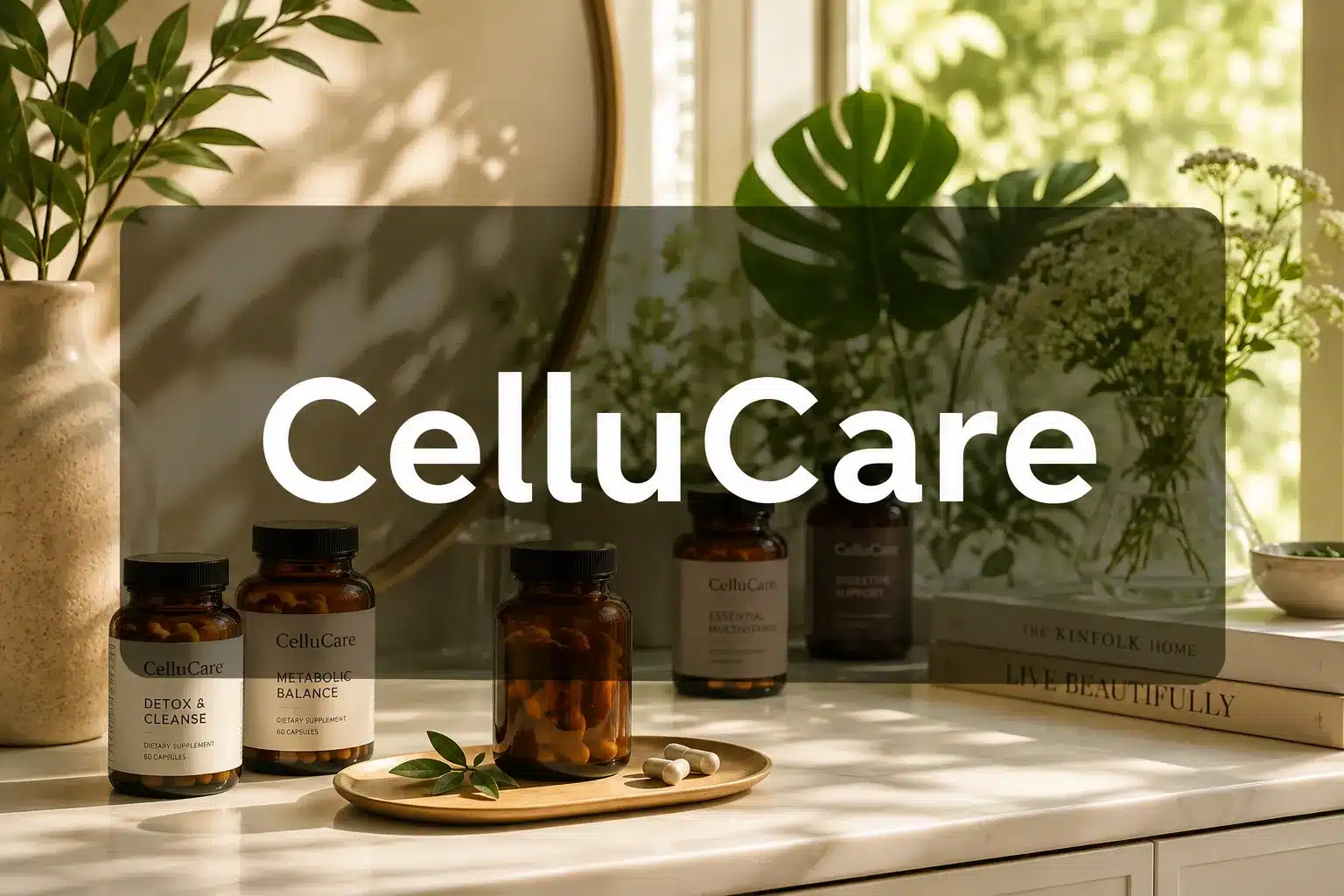 CelluCare 1 Professional () hero image with 'CelluCare' in crisp white centered on a semi-transparent dark panel, 8% safe margins from