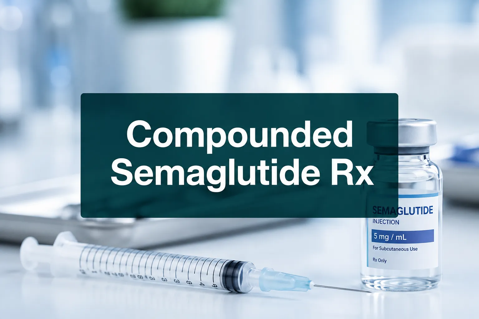 Compounded Semaglutide Injections Rx 1 Professional () hero image with 'Compounded Semaglutide Rx' in crisp white on a deep teal semi-transparent panel, centered