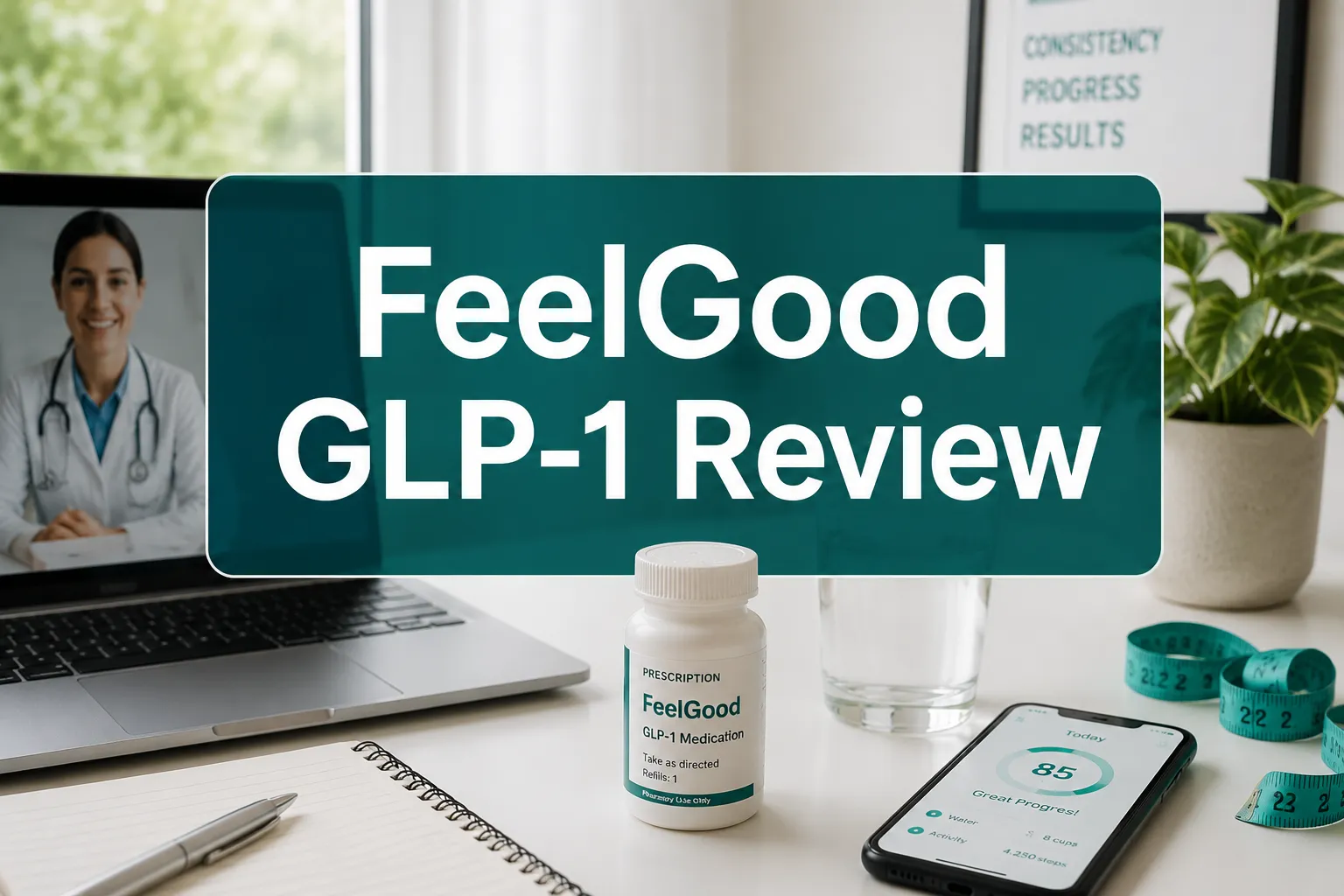 FeelGood GLP-1 Review 2026 Is This Weight Loss Formula Worth Trying? 1 Professional () hero image with 'FeelGood GLP-1 Review' in crisp white on a deep teal semi-transparent panel, centered with