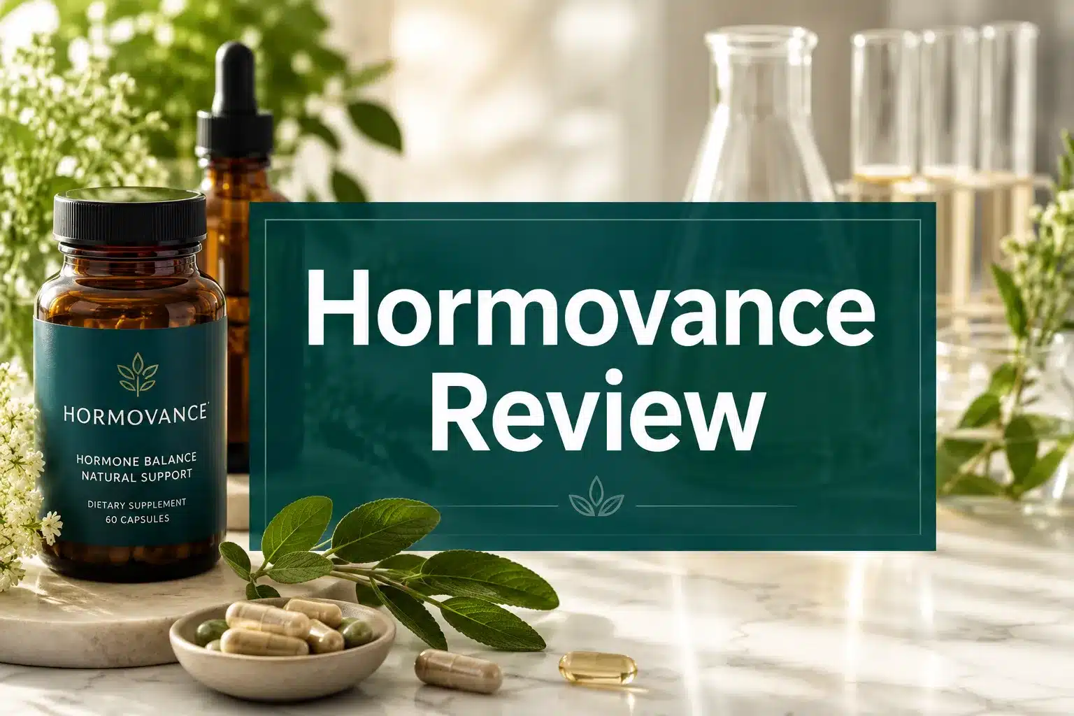 Hormovance Review 2026: Does It Really Work for Hormone Balance? 1 Professional () hero image with 'Hormovance Review' in crisp white on a deep teal semi-transparent panel, centered with 8%