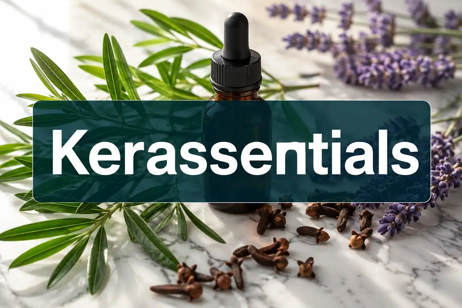 Kerassentials 1 Professional () hero image with 'Kerassentials' in crisp white on a deep teal semi-transparent panel, centered with 8% safe