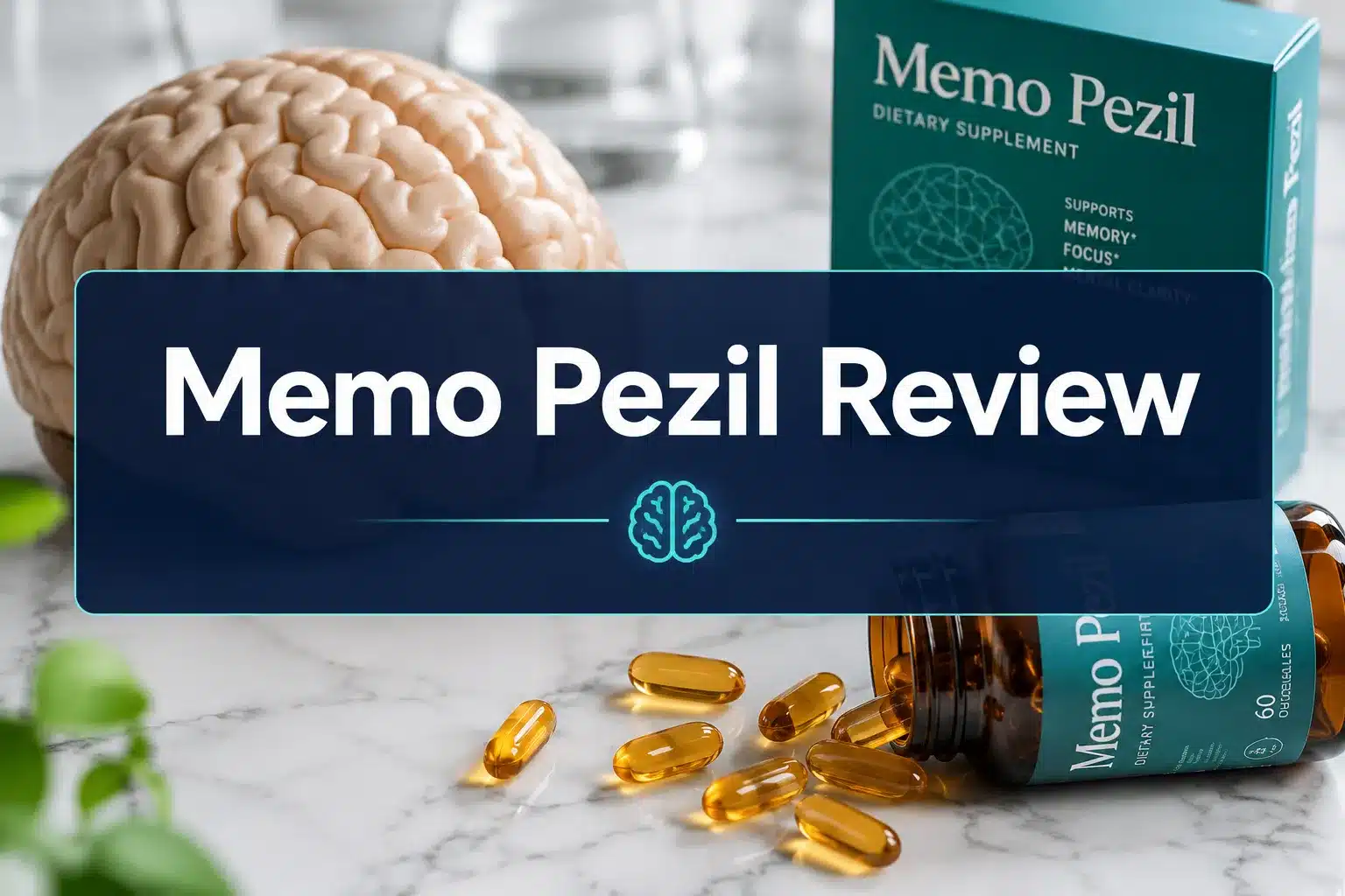 Professional () hero image with 'Memo Pezil Review' in crisp white on a deep navy semi-transparent panel, centered with 8%