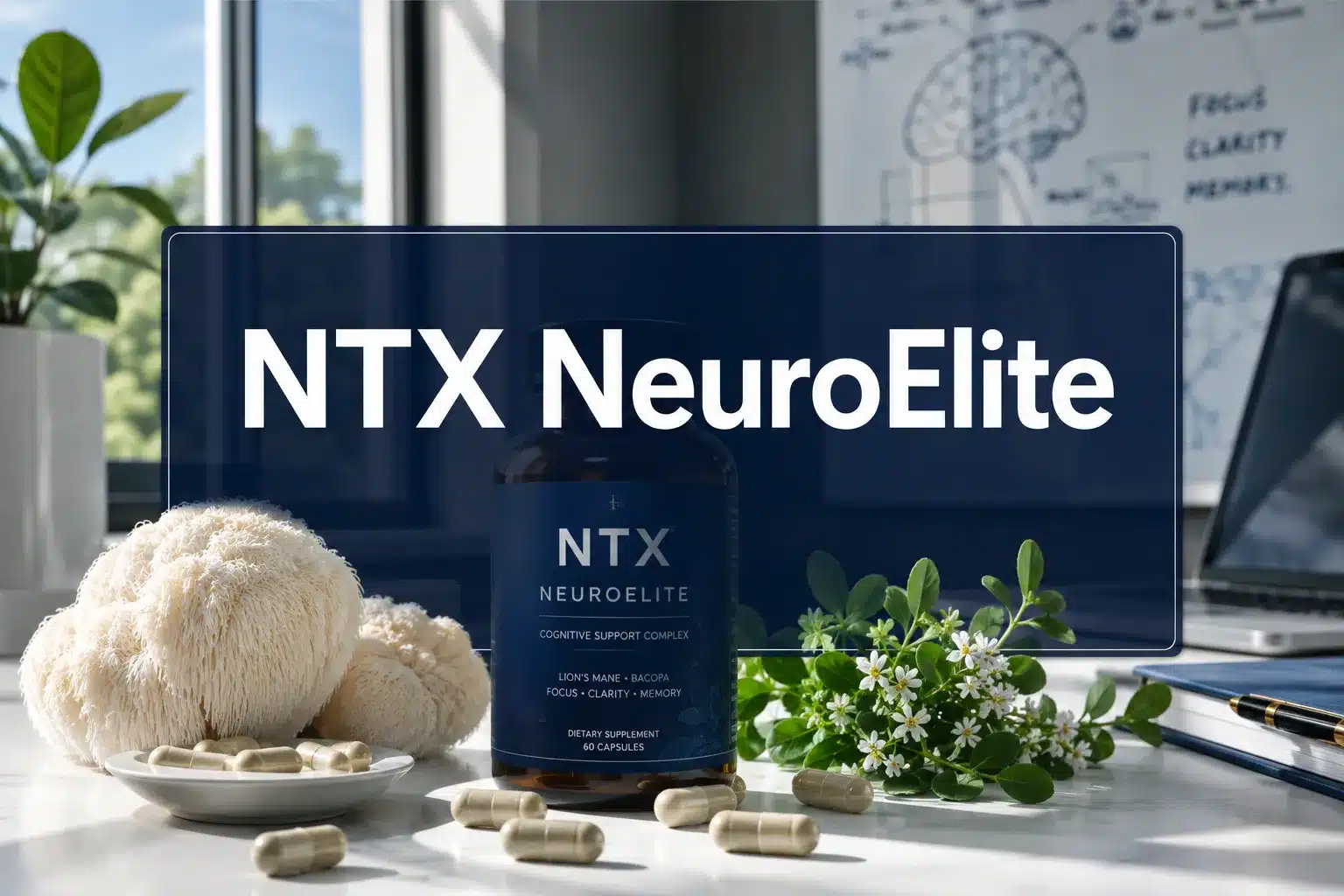 NTX NeuroElite 1 Professional () hero image with 'NTX NeuroElite' in crisp white on a deep navy semi-transparent panel, centered with 8% safe
