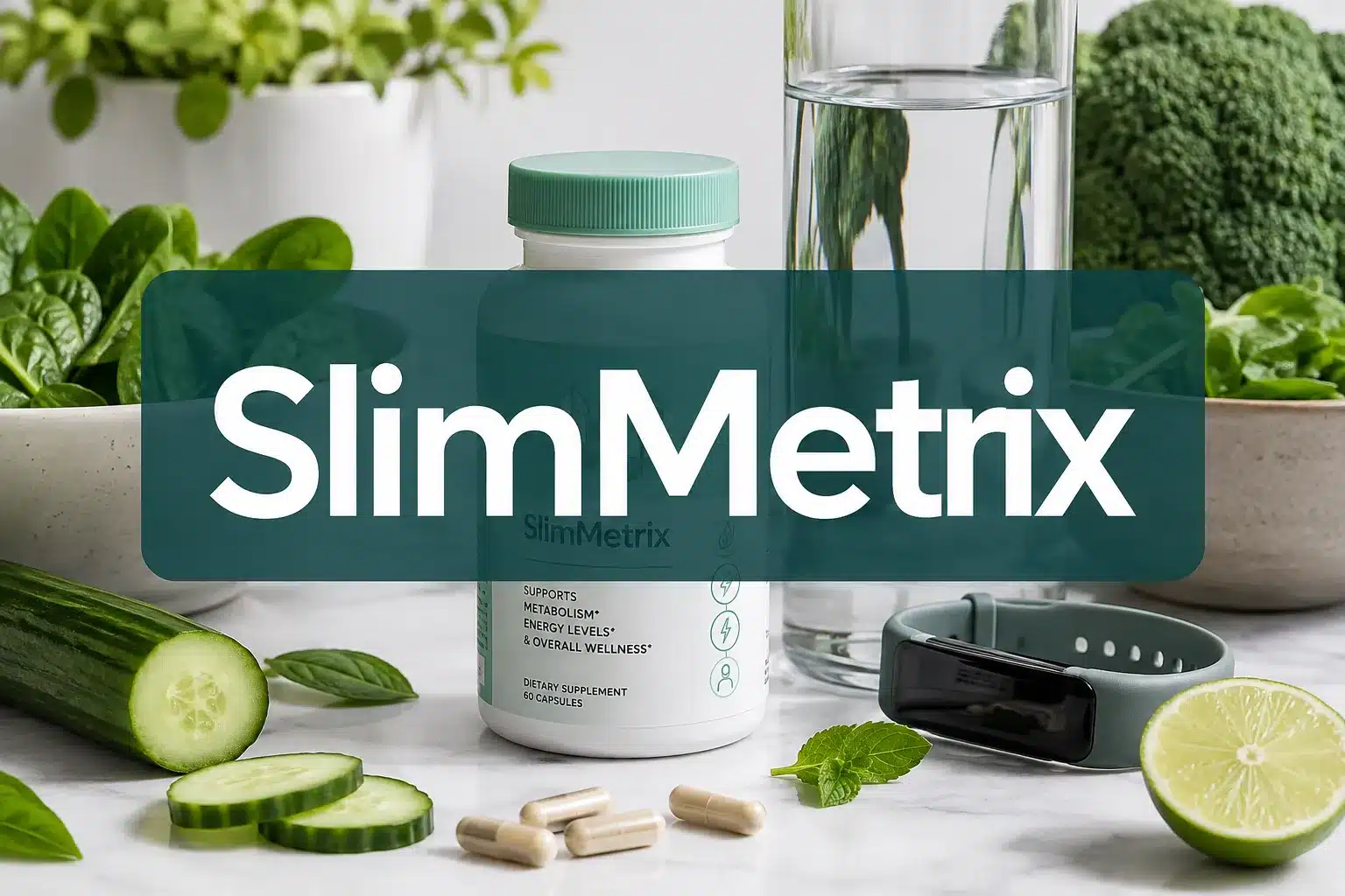 SlimMetrix 1 Professional () hero image with 'SlimMetrix' in crisp white on a deep teal semi-transparent panel, centered with 8% safe