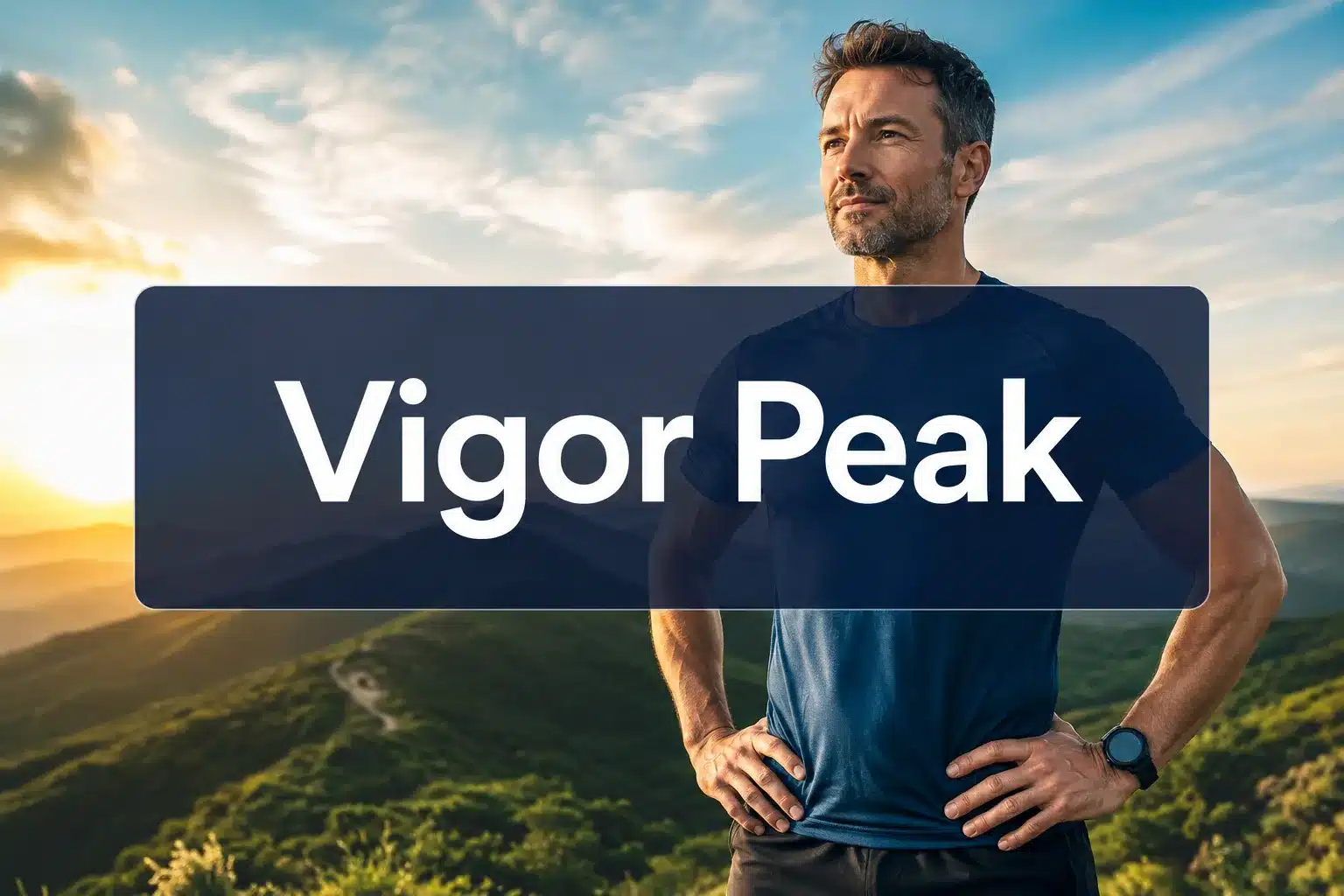 Vigor Peak 1 Professional () hero image with 'Vigor Peak' in crisp white on a deep navy semi-transparent panel, centered with 8% safe