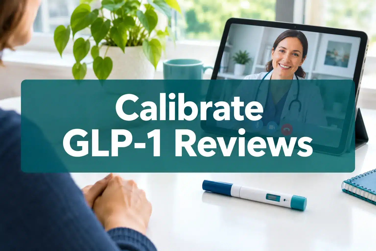 calibrate glp 1 reviews 1 Professional () hero image with 'Calibrate GLP-1 Reviews' in crisp white on a deep teal semi-transparent panel, centered