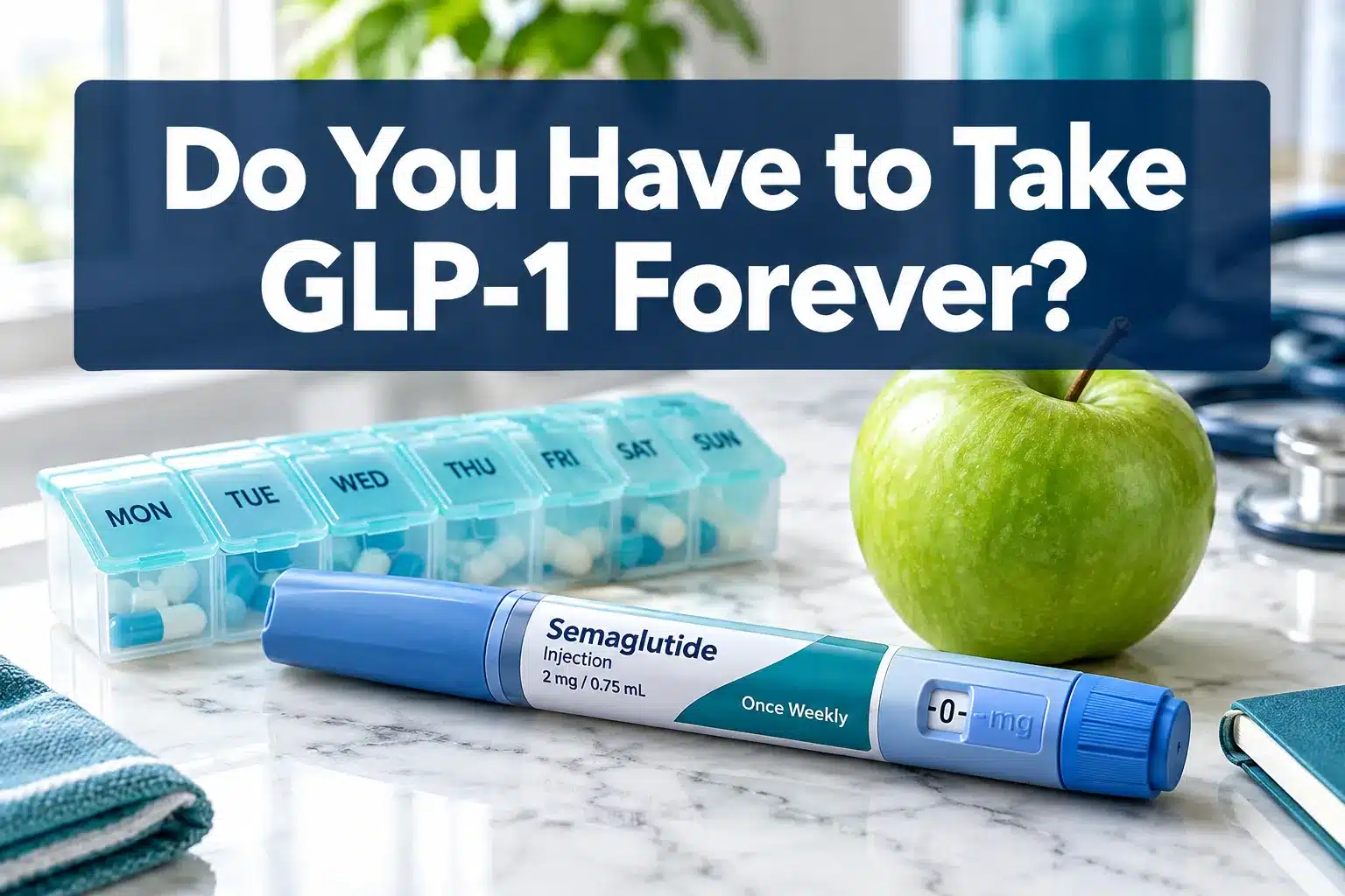 do you have to take glp 1 forever 1 Professional () hero image with 'Do You Have to Take GLP-1 Forever?' in crisp white on a deep navy semi-transparent panel,