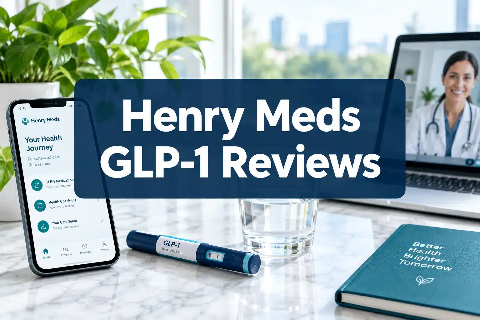 henry meds glp 1 reviews 1 Professional () hero image with 'Henry Meds GLP-1 Reviews' in crisp white on a deep navy semi-transparent panel, centered