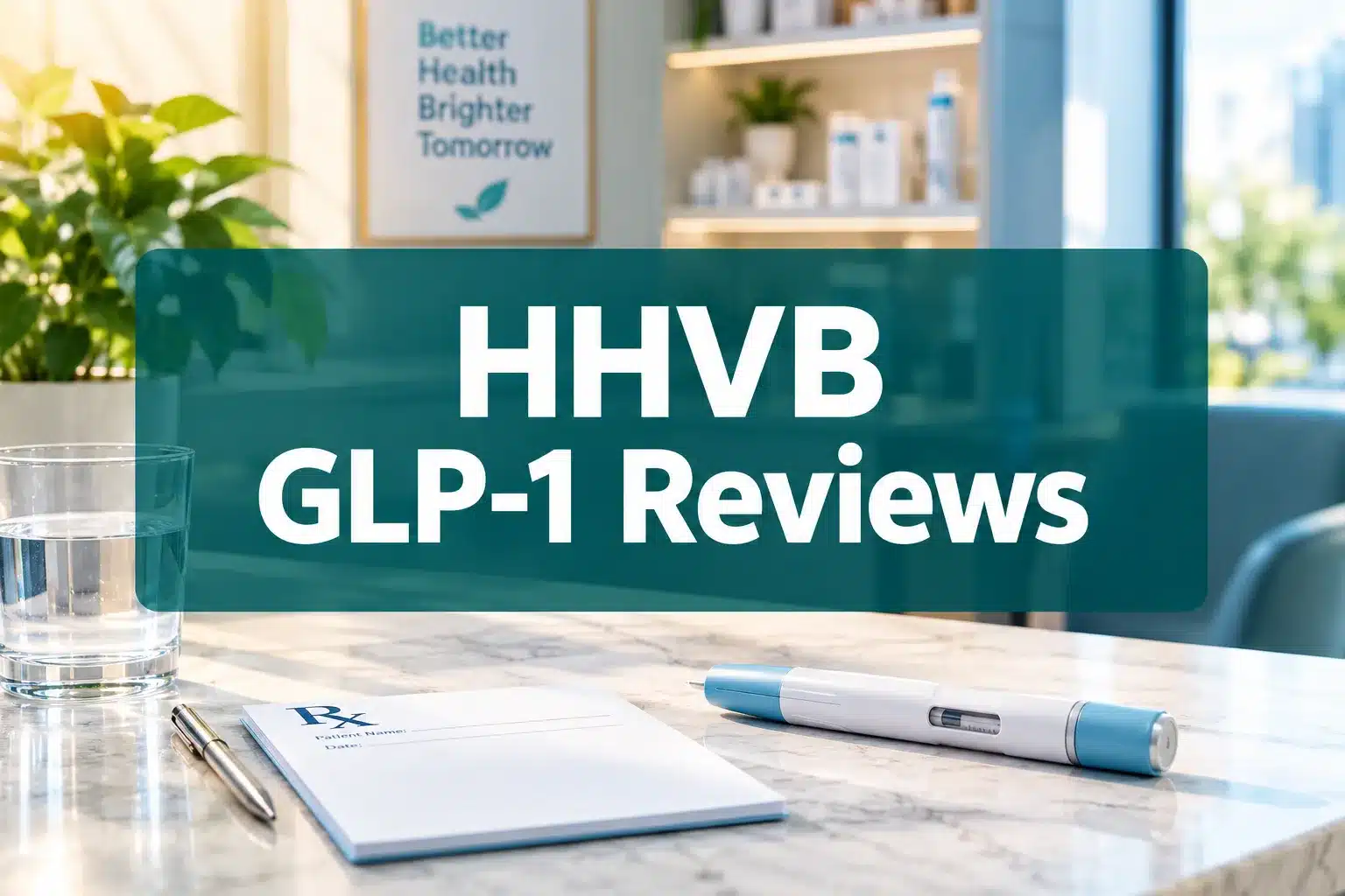 hhvb glp 1 reviews 1 Professional () hero image with 'HHVB GLP-1 Reviews' in crisp white on a deep teal semi-transparent panel, centered with 8%