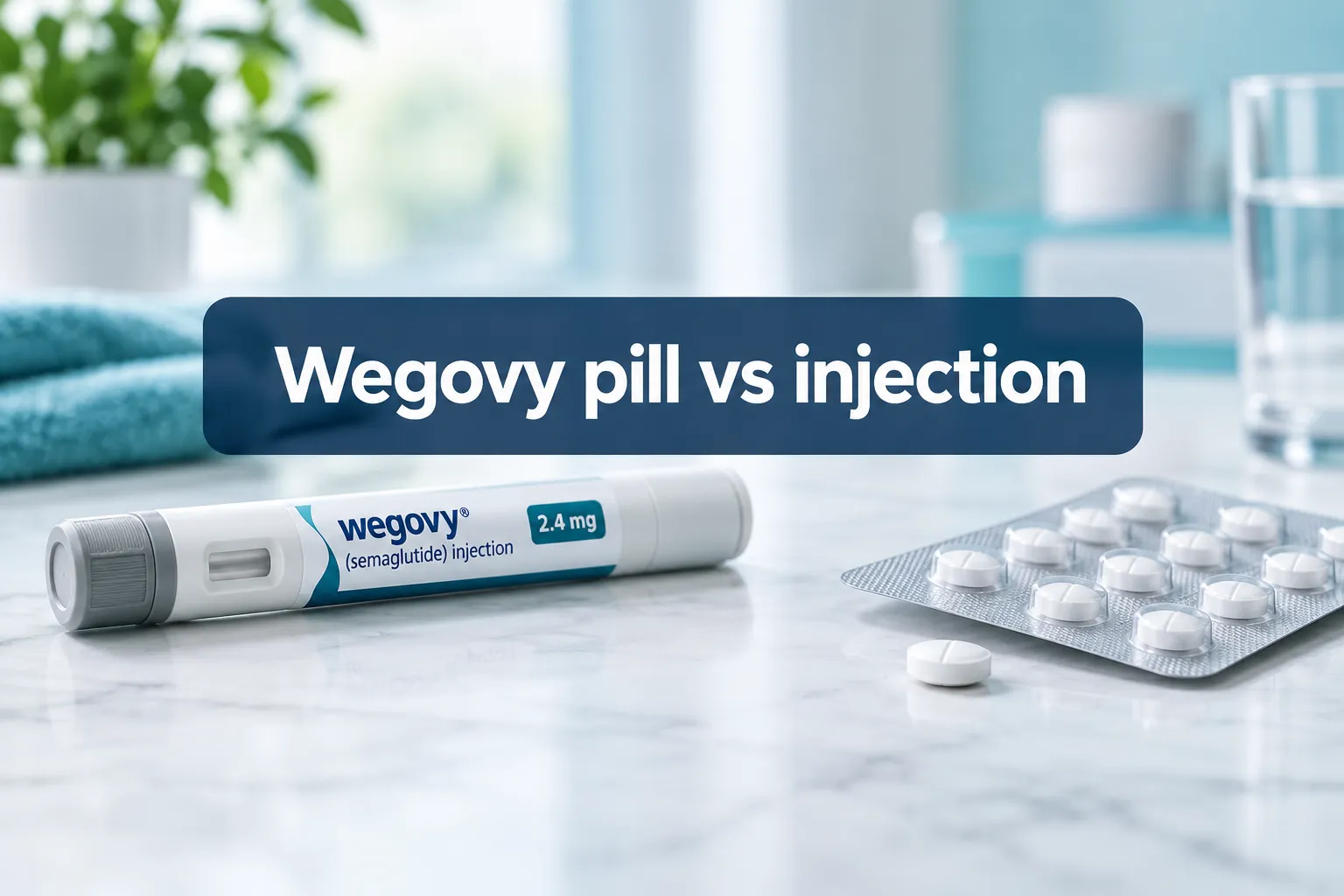 Wegovy pill vs injection: Key Differences, Cost, Effectiveness & What to Know 1 Professional () editorial hero image with SHORT (≤42 chars): 'Wegovy pill vs injection', centered with 8% safe margins from