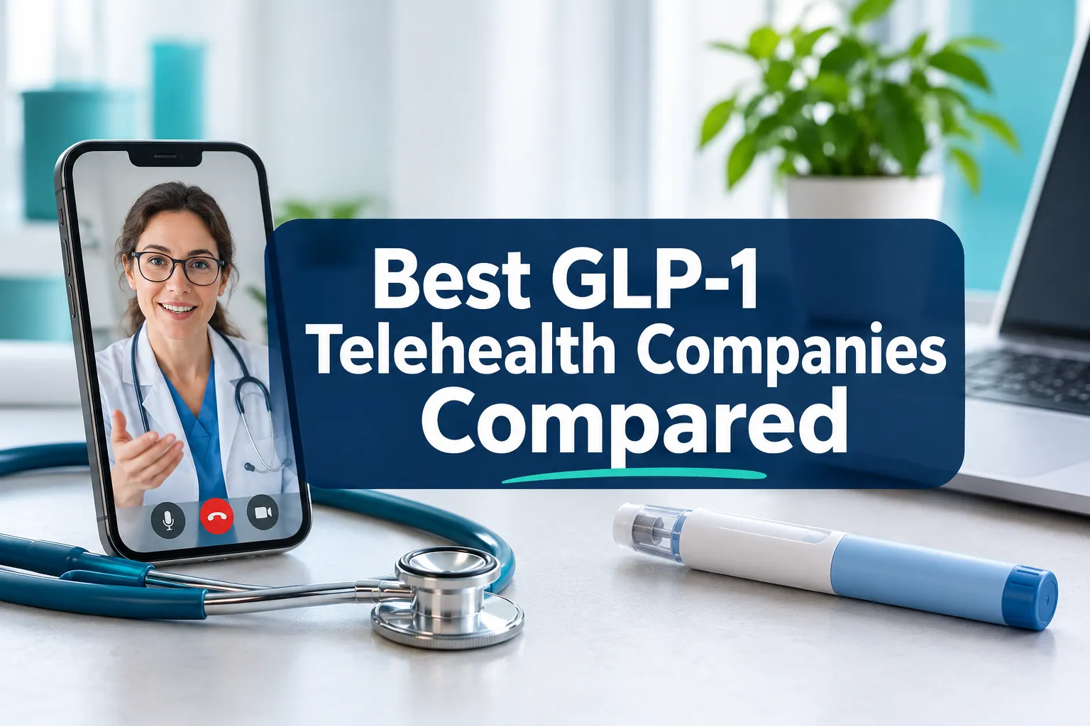 Best GLP-1 Telehealth Companies Compared (2026) 1 Professional () hero image with 'Best GLP-1 Telehealth Companies Compared', white on a navy semi-transparent panel, centered