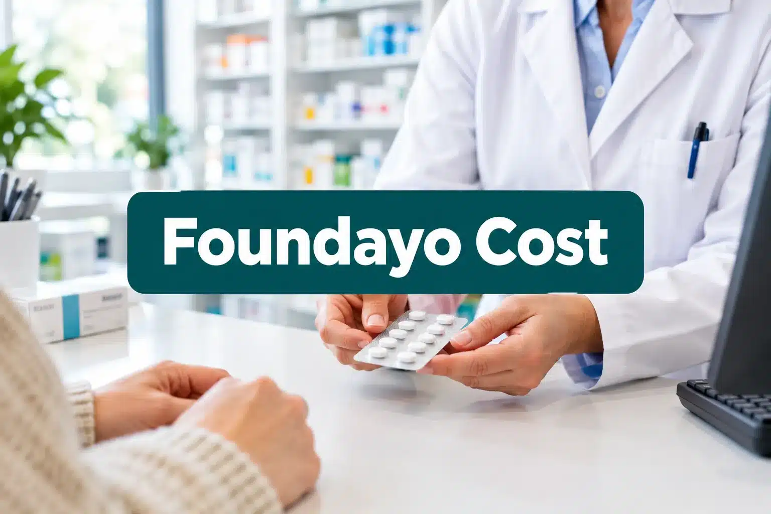 Professional () hero image with (≤42 chars): 'Foundayo Cost', white on a dark teal panel, centered with 8% safe margins from