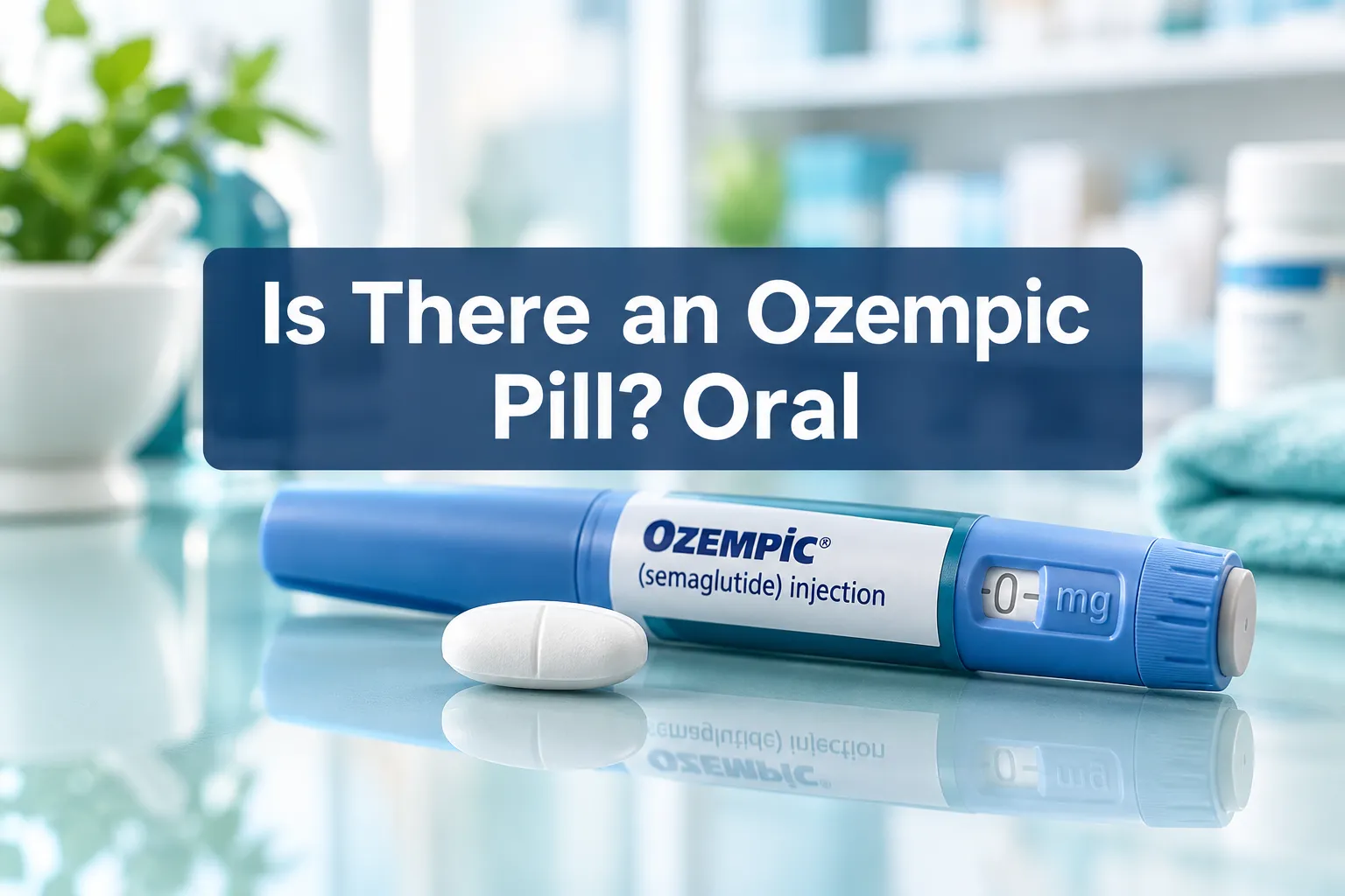 Is There an Ozempic Pill? Oral Semaglutide Options Explained 1 Professional () hero image with (≤42 chars): 'Is There an Ozempic Pill? Oral', white on a navy semi-transparent panel,