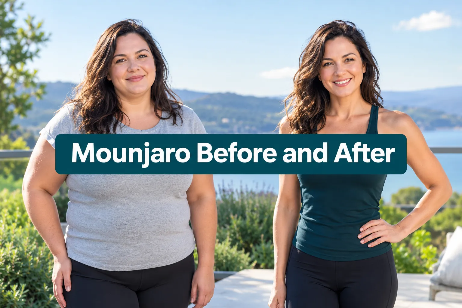 Professional () hero image with (≤42 chars): 'Mounjaro Before and After', centered with 8% safe margins. Background: bright