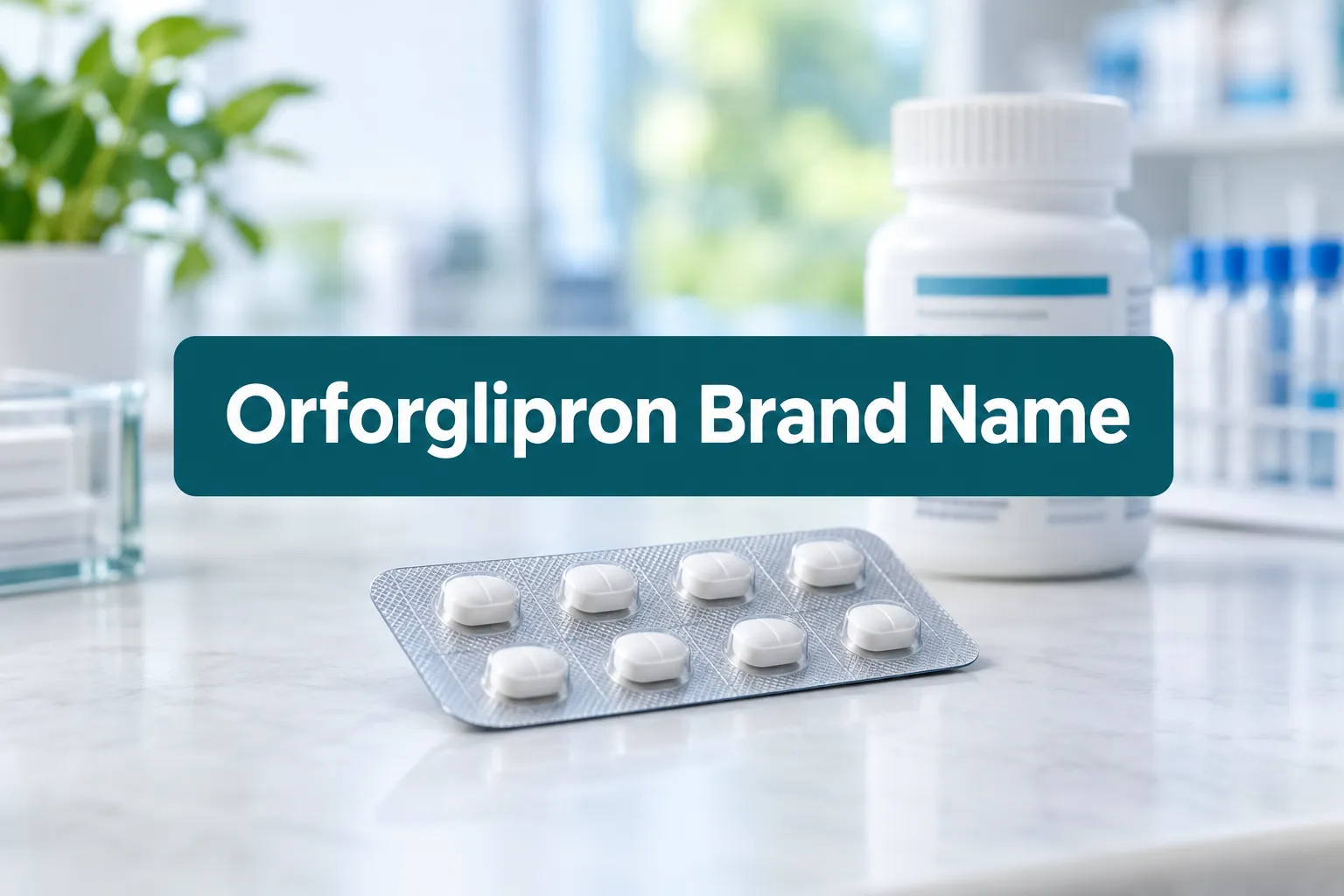 orforglipron brand name 1 Professional () hero image with (≤42 chars): 'Orforglipron Brand Name', white on a dark teal panel, centered with 8% safe