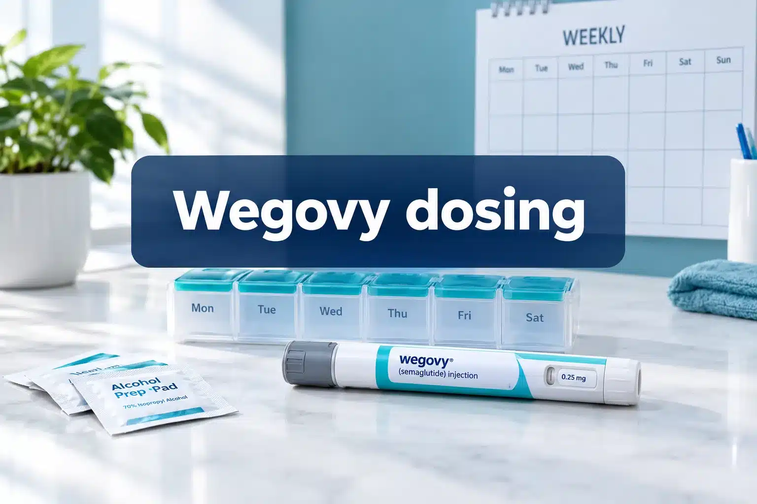 Wegovy dosing: Dosage, Schedule, Storage & Important Safety Tips 1 Professional () hero image with (≤42 chars): 'Wegovy dosing', 8% safe margins from every edge. Background: bright clinical