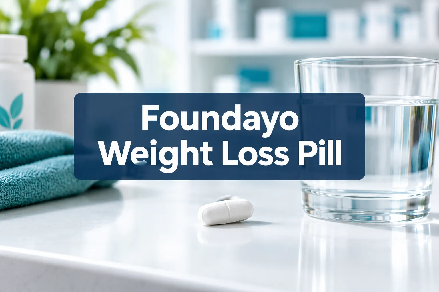 foundayo weight loss pill 1 Professional () hero image with : 'Foundayo Weight Loss Pill', white on a dark navy semi-transparent panel, centered with 8%