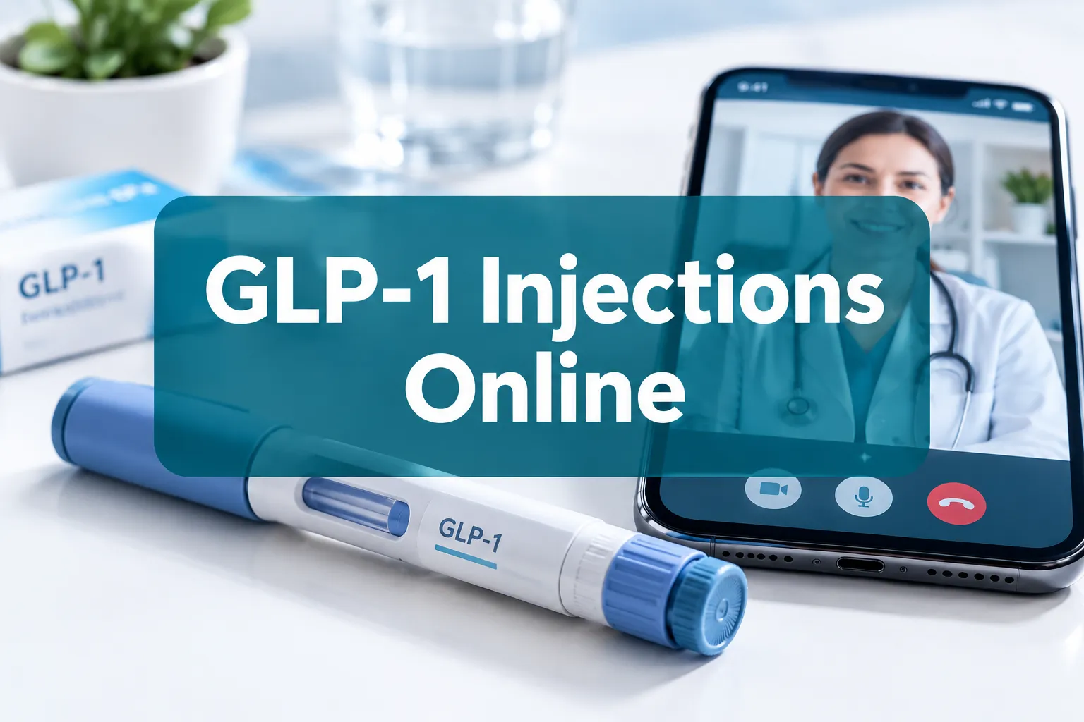 glp 1 injections online 1 Professional () hero image with 'GLP-1 Injections Online' in crisp white on a deep teal semi-transparent panel, centered