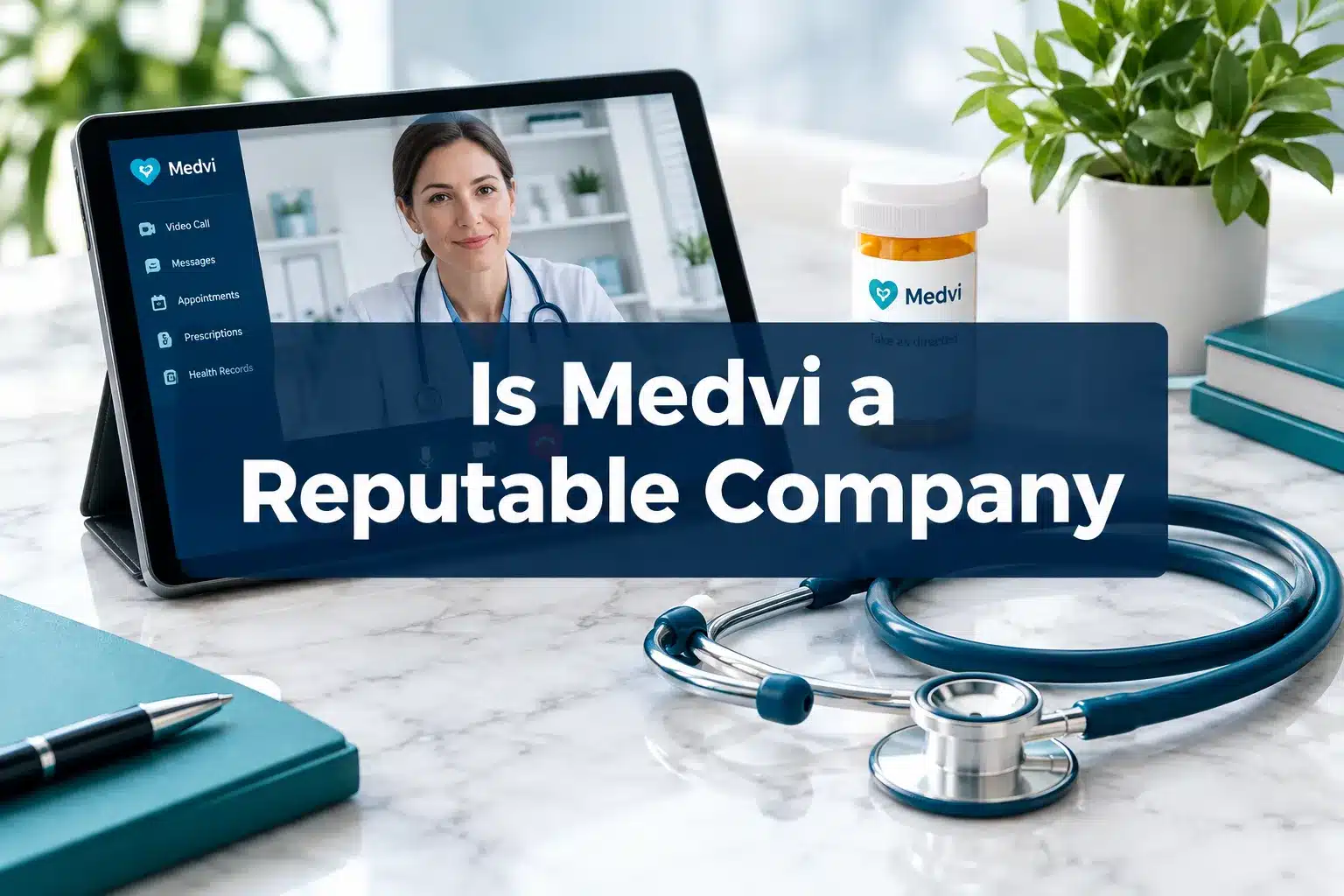 Is Medvi Reputable? A Complete Trust and Reliability Review 1 Professional () hero image with 'Is Medvi a Reputable Company' in crisp white on a deep navy semi-transparent panel,