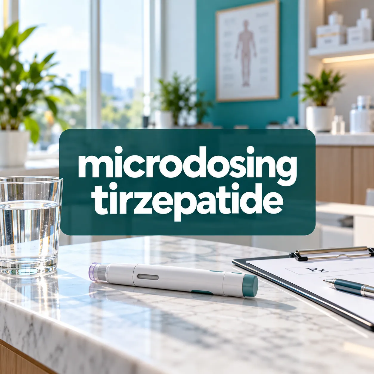 microdosing tirzepatide 1 Professional () hero image with 'microdosing tirzepatide' in crisp white on a deep teal semi-transparent panel, centered