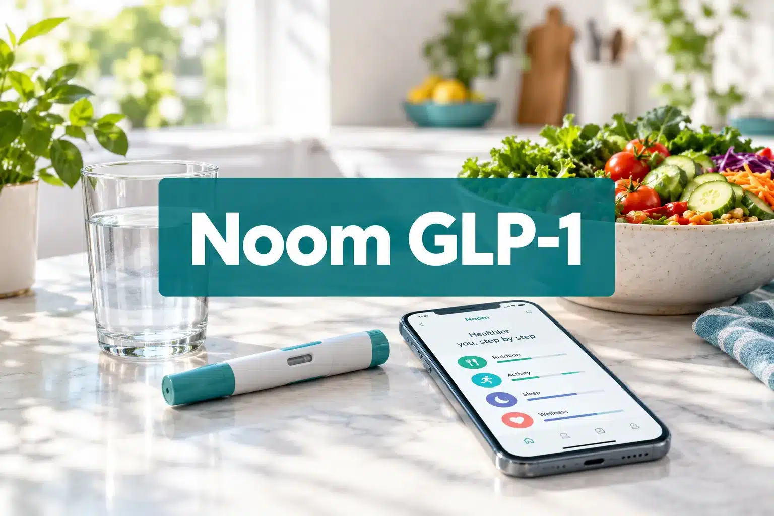 noom glp-1 1 Professional () hero image with 'Noom GLP-1' in crisp white on a deep teal semi-transparent panel, centered with 8% safe