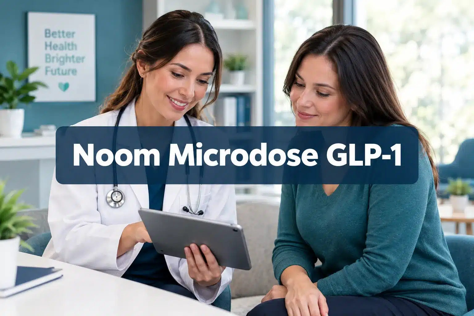 noom microdose glp 1 1 Professional () hero image with 'Noom Microdose GLP-1' (≤42 chars) in crisp white centered on a semi-transparent dark navy