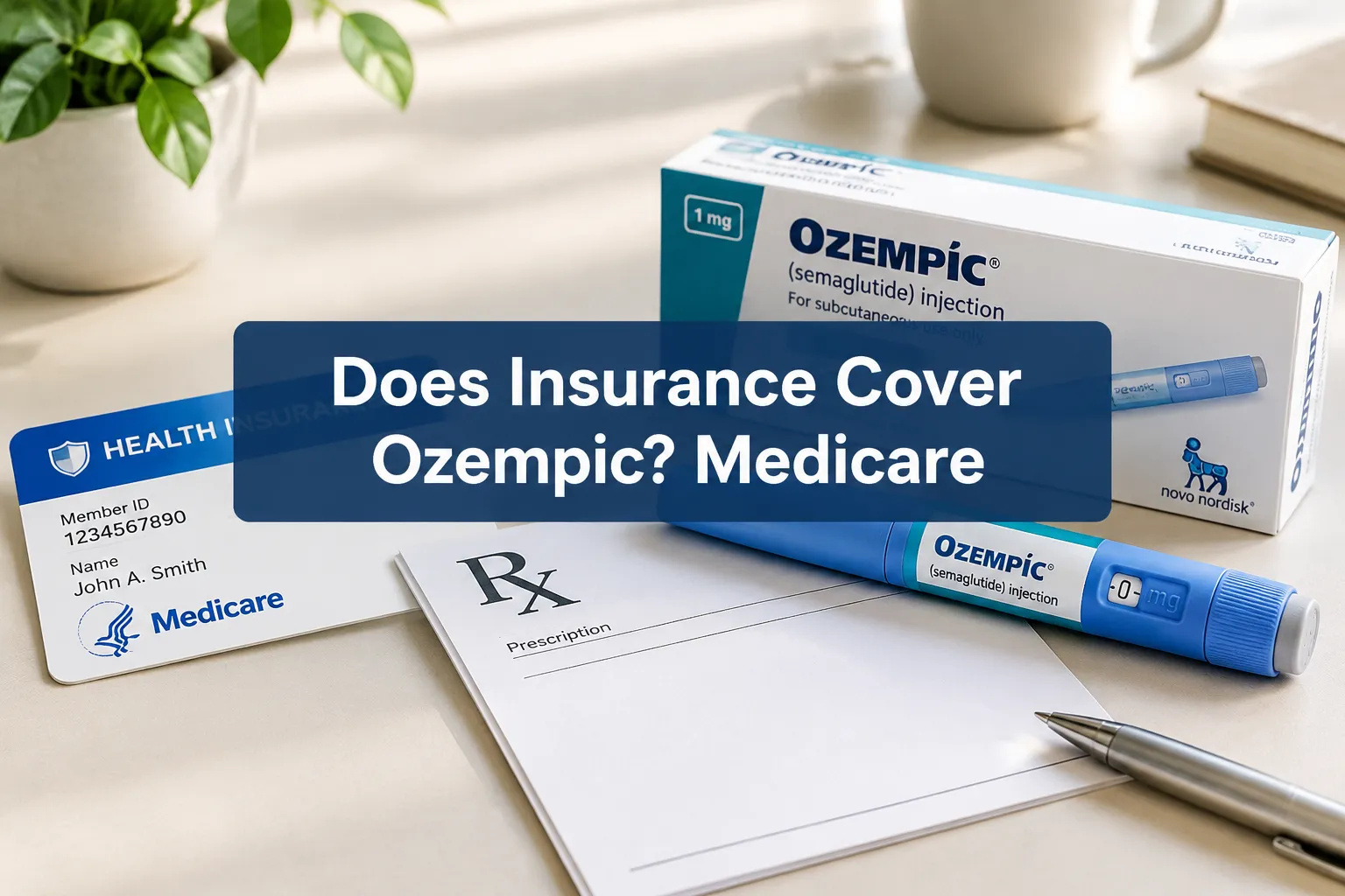 Does Insurance Cover Ozempic? Medicare, Medicaid & Private Plans 1 Professional () hero image with SHORT (≤42 chars): 'Does Insurance Cover Ozempic? Medicare', white on a navy