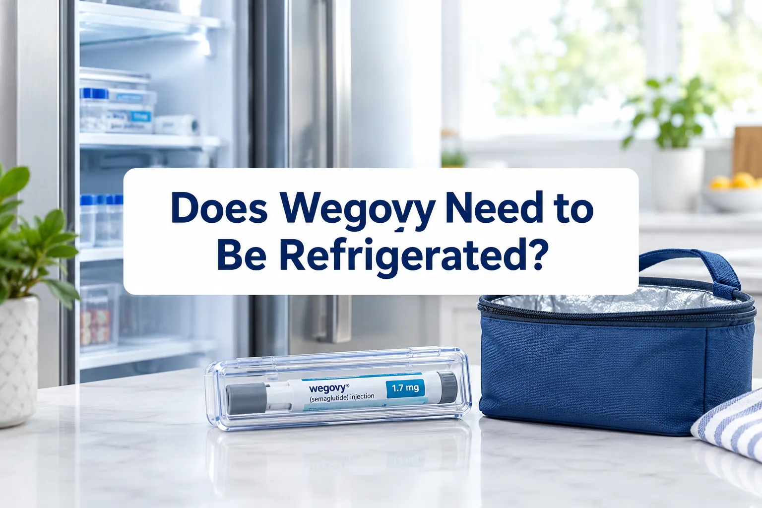 Does Wegovy Need to Be Refrigerated? Storage & Travel Rules 1 Professional () hero image with SHORT (≤42 chars): 'Does Wegovy Need to Be Refrigerated?', navy on a clean white panel,