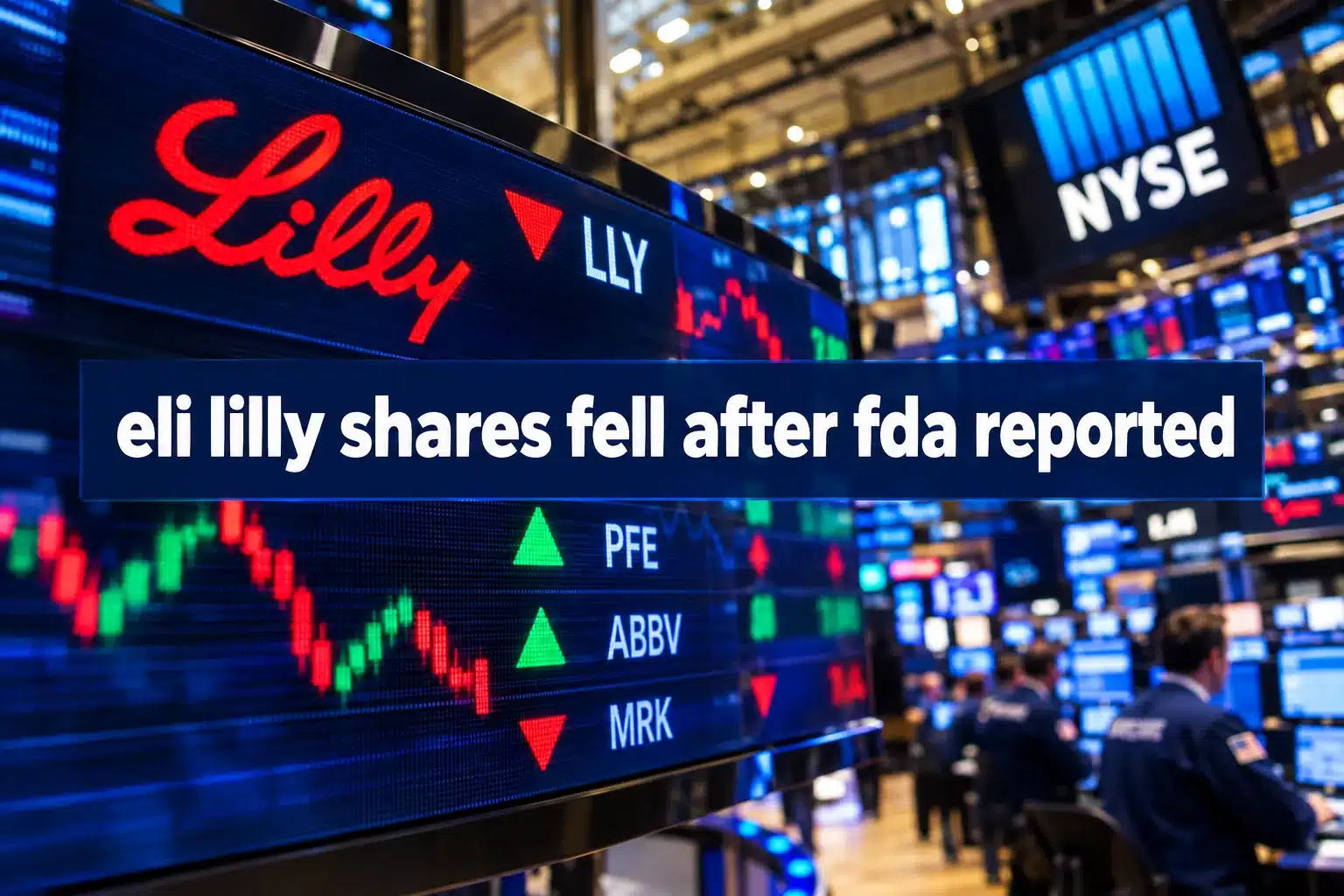eli lilly shares fell after fda reported foundayo liver case 1 Professional () hero image with SHORT (≤42 chars): 'eli lilly shares fell after fda reported', white on a dark navy