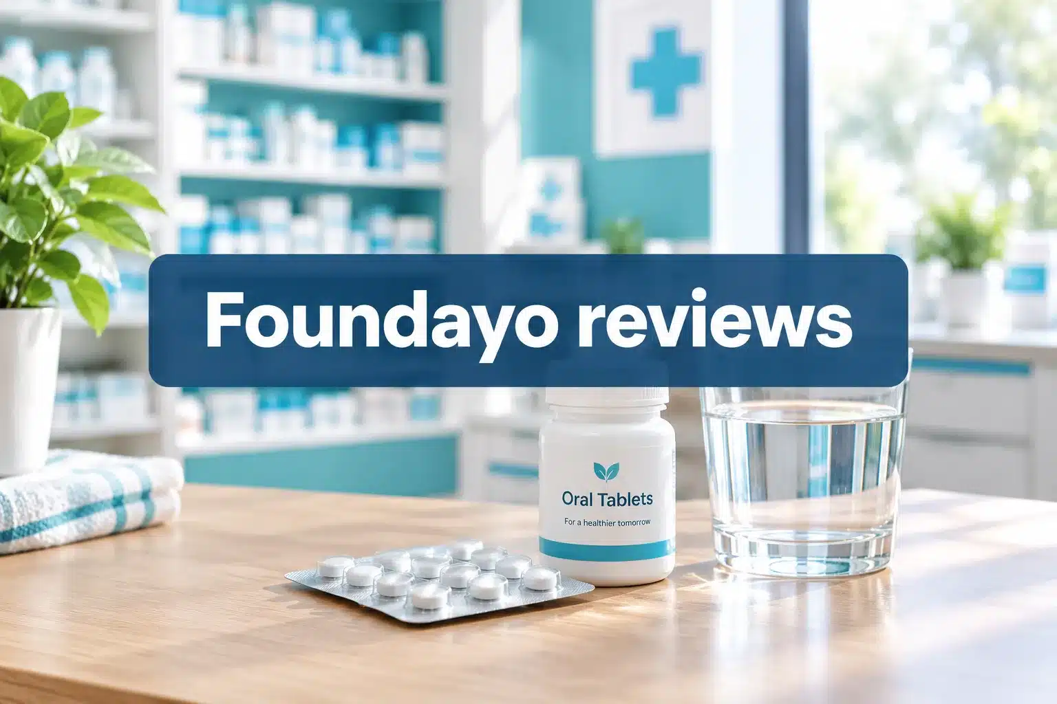 Foundayo reviews: Is Foundayo Worth Trying? Cost, Results & What You Need to Know 1 Professional () hero image with SHORT (≤42 chars): 'Foundayo reviews', white on a navy semi-transparent panel, centered with