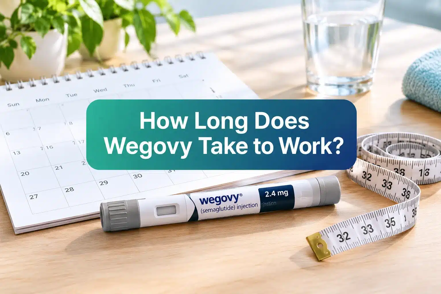 How Long Does Wegovy Take to Work? Week-by-Week Timeline 1 Professional () hero image with SHORT (≤42 chars): 'How Long Does Wegovy Take to Work?', crisp white on a soft teal-navy
