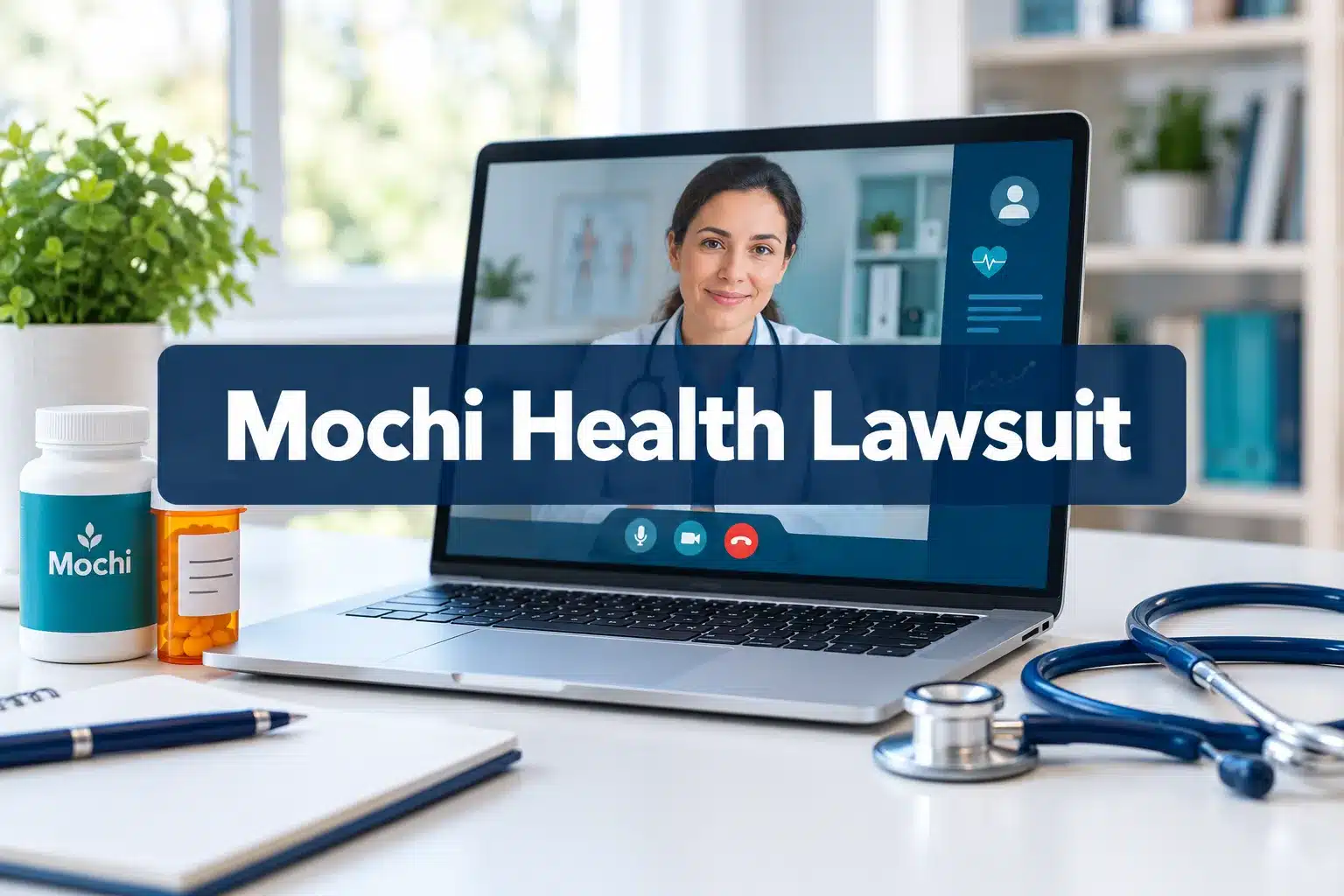 Professional () hero image with SHORT (≤42 chars): 'Mochi Health Lawsuit', white on a dark navy semi-transparent panel,