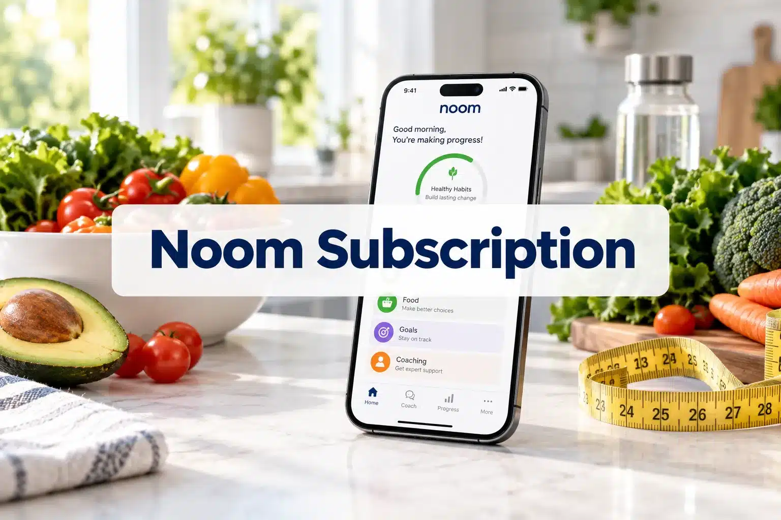 Noom Subscription: Plans, Pricing & What You Get 1 Professional () hero image with SHORT (≤42 chars): 'Noom Subscription', navy on a light panel, centered with 8% safe margins