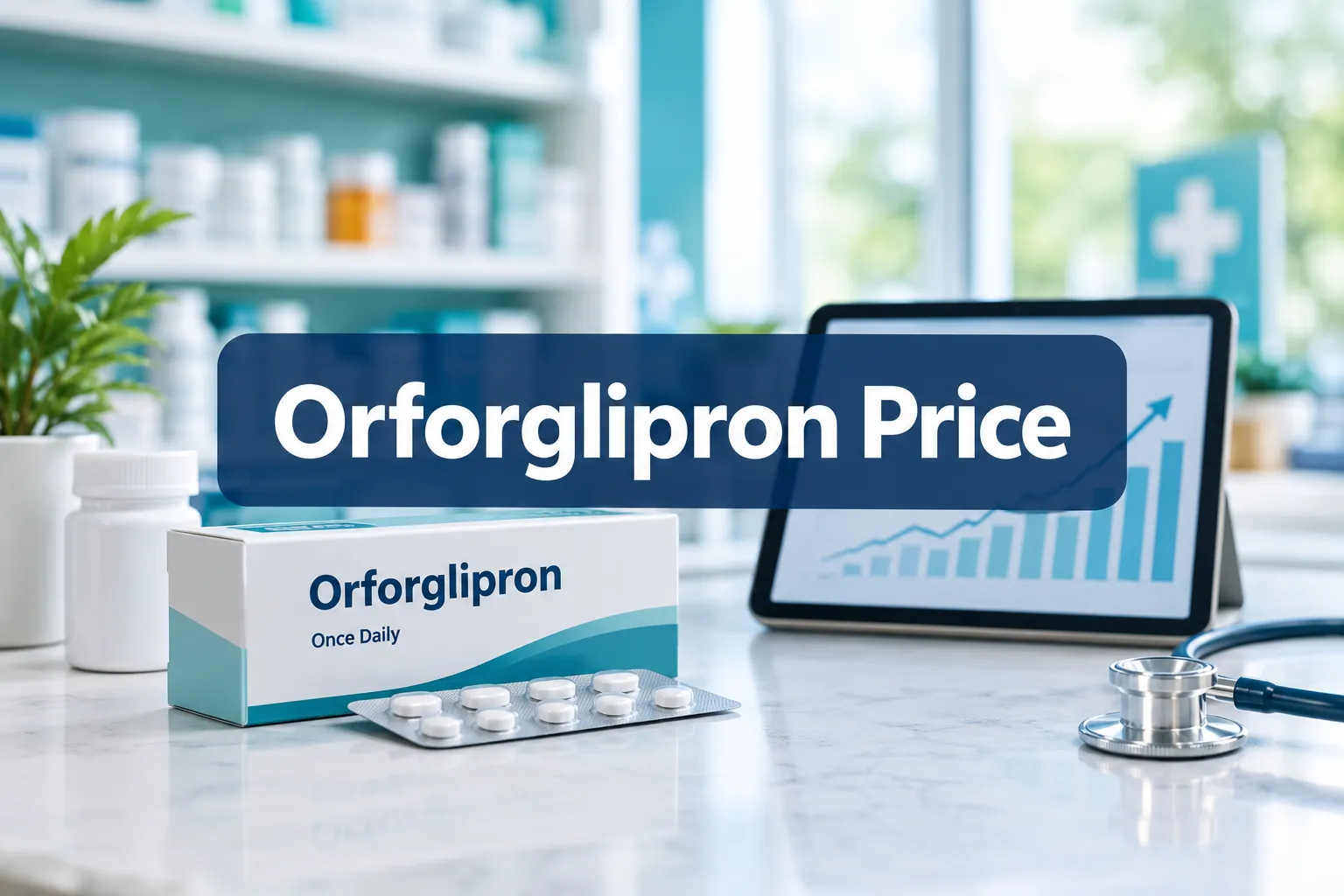 orforglipron price 1 Professional () hero image with SHORT (≤42 chars): 'Orforglipron Price', white on a navy semi-transparent panel, centered