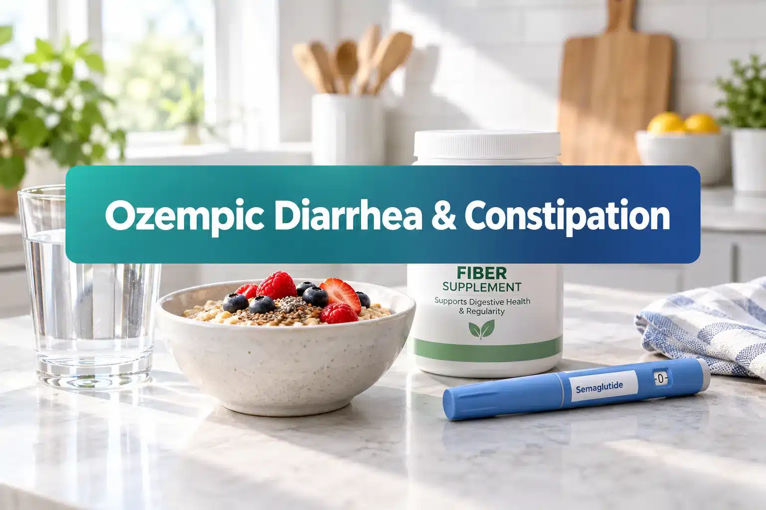 Professional () hero image with SHORT (≤42 chars): 'Ozempic Diarrhea & Constipation', centered with 8% safe margins from