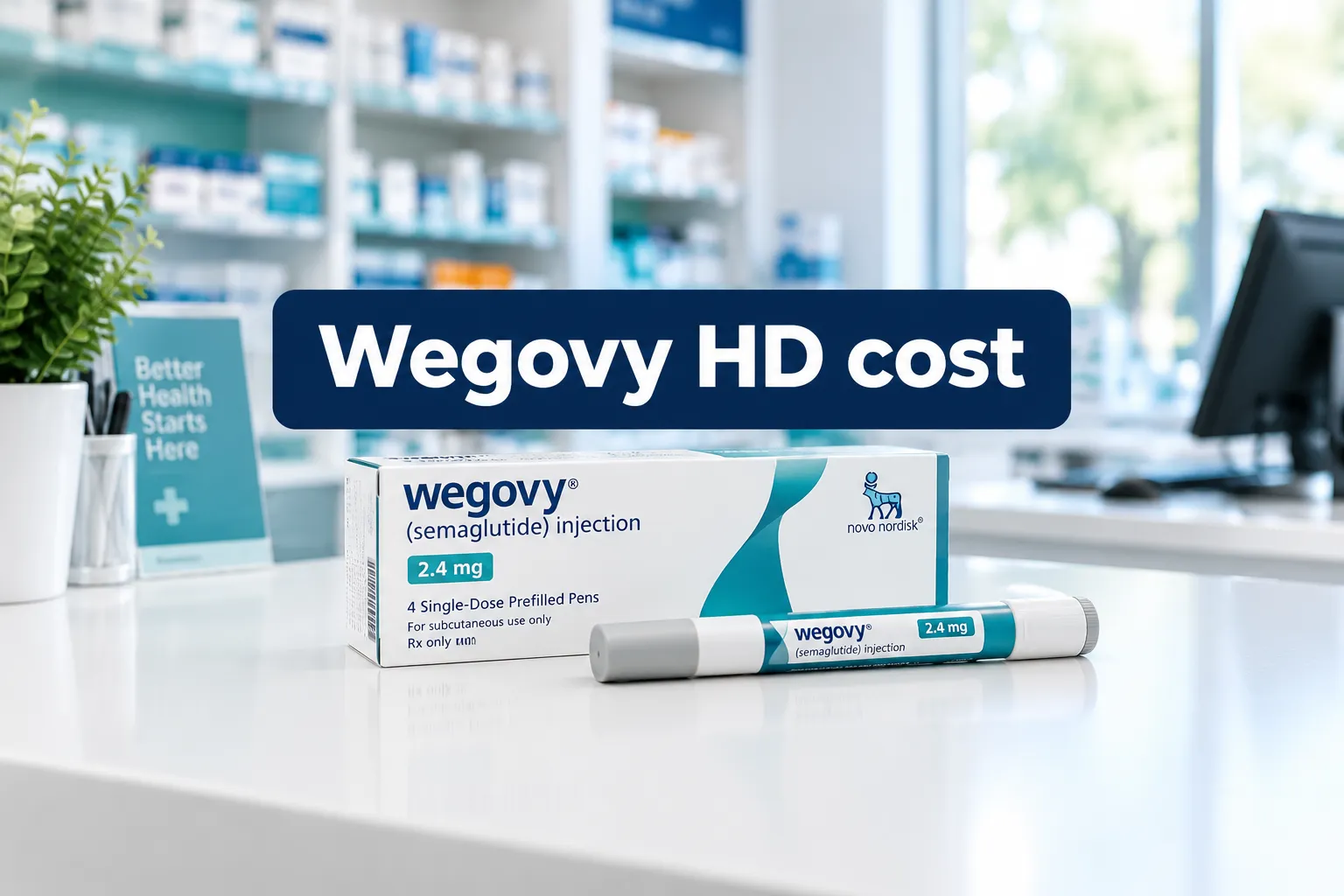Wegovy HD cost: How Much Does Wegovy HD Cost? Pricing, Coverage & Savings Options 1 Professional () hero image with SHORT (≤42 chars): 'Wegovy HD cost', white on a navy high-contrast panel, centered with 8%