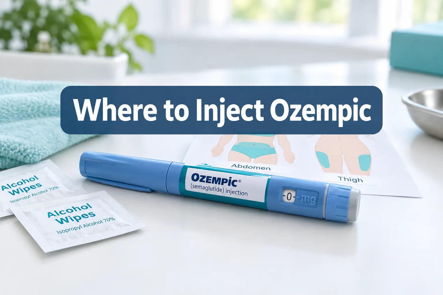 Where to Inject Ozempic: Best Sites & Step-by-Step Guide 1 Professional () hero image with SHORT (≤42 chars): 'Where to Inject Ozempic', white on a soft navy semi-transparent panel,
