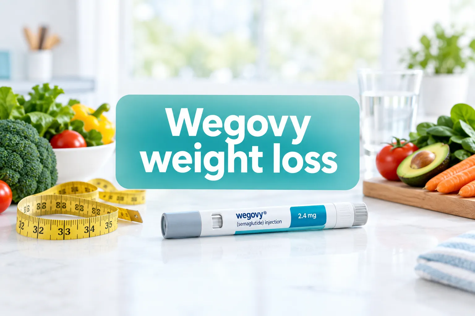 Wegovy weight loss: Options, Effectiveness, Costs & Safety Considerations 1 Professional () hero image with 'Wegovy weight loss', white on a soft teal panel, centered with 8% safe margins from every